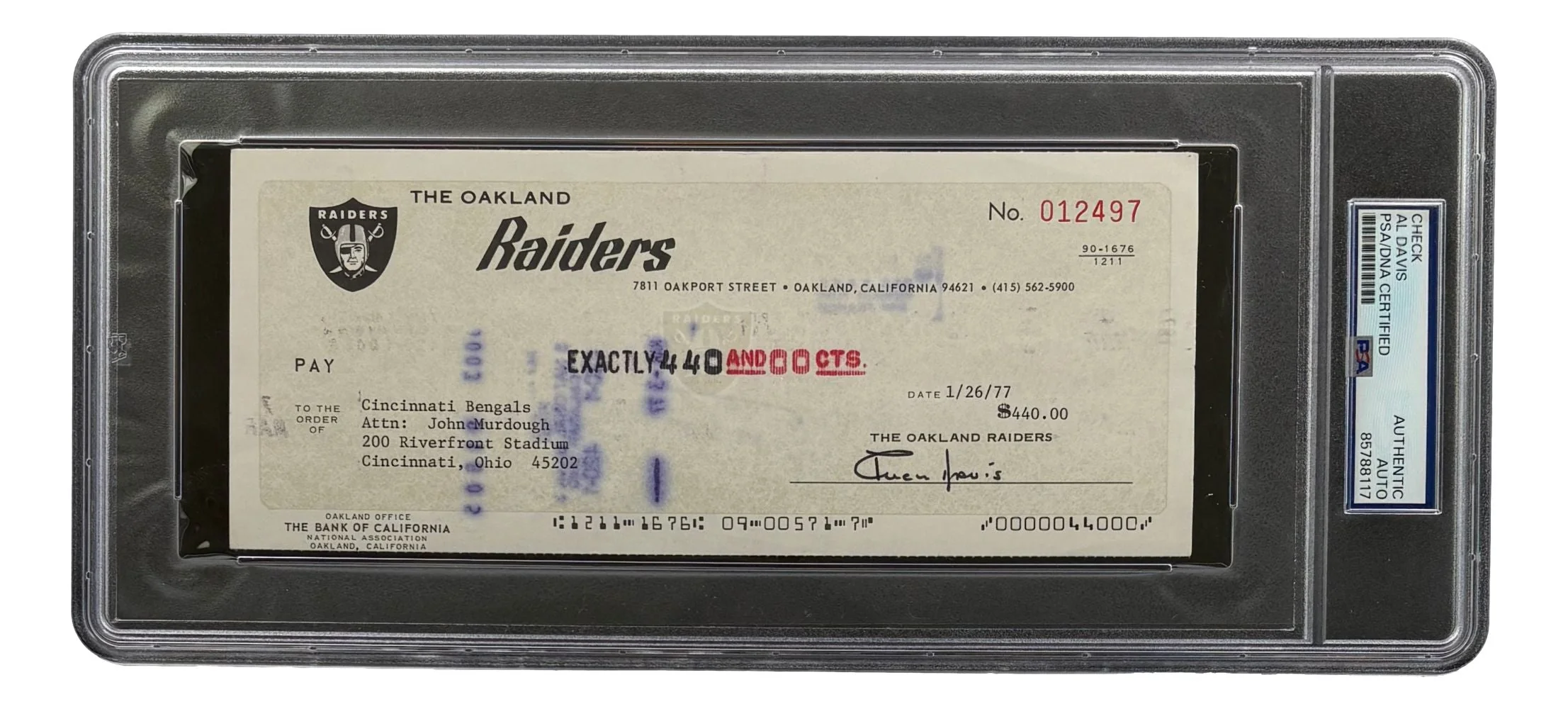 Al Davis Signed Oakland Raiders Bank Check #12497 PSA/DNA