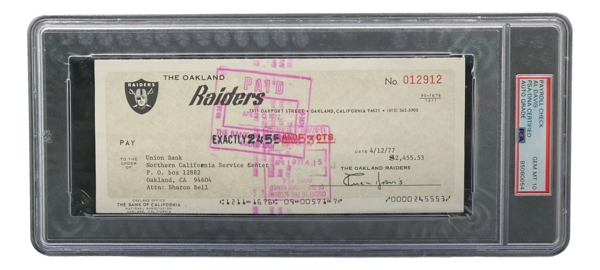 Al Davis Signed Oakland Raiders Bank Check #12912 PSA/DNA Gem MT 10 - Image 3
