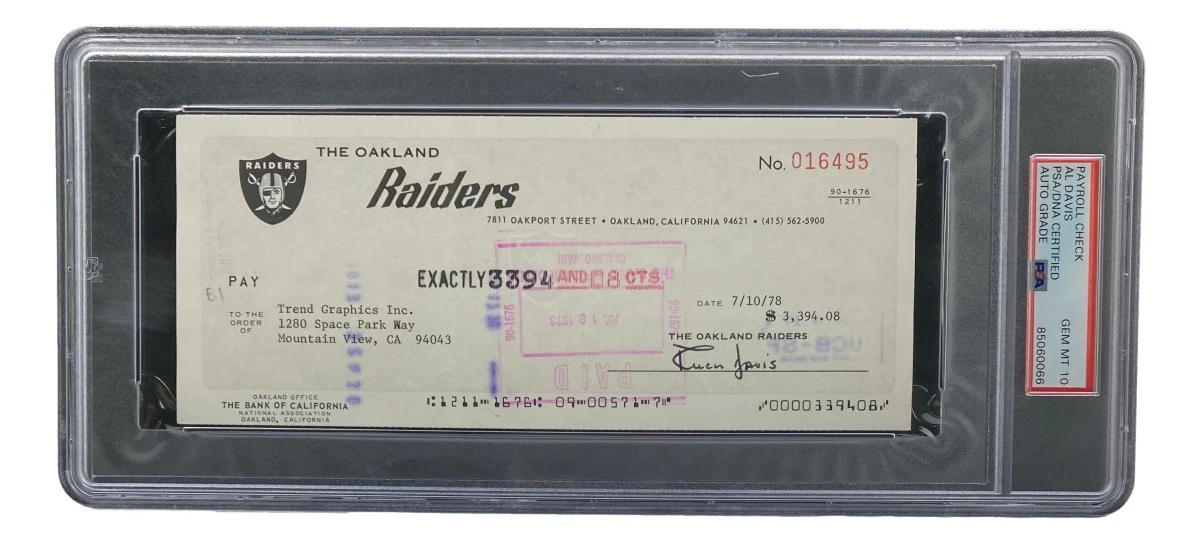 Al Davis Signed Oakland Raiders Bank Check #16495 PSA/DNA Gem MT 10 - Image 3