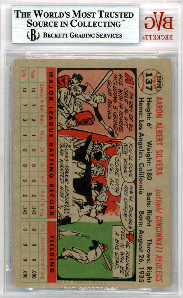 Al Silvera Autographed 1956 Topps Card #137 Cincinnati Reds Beckett BAS #9770769 - Image 2