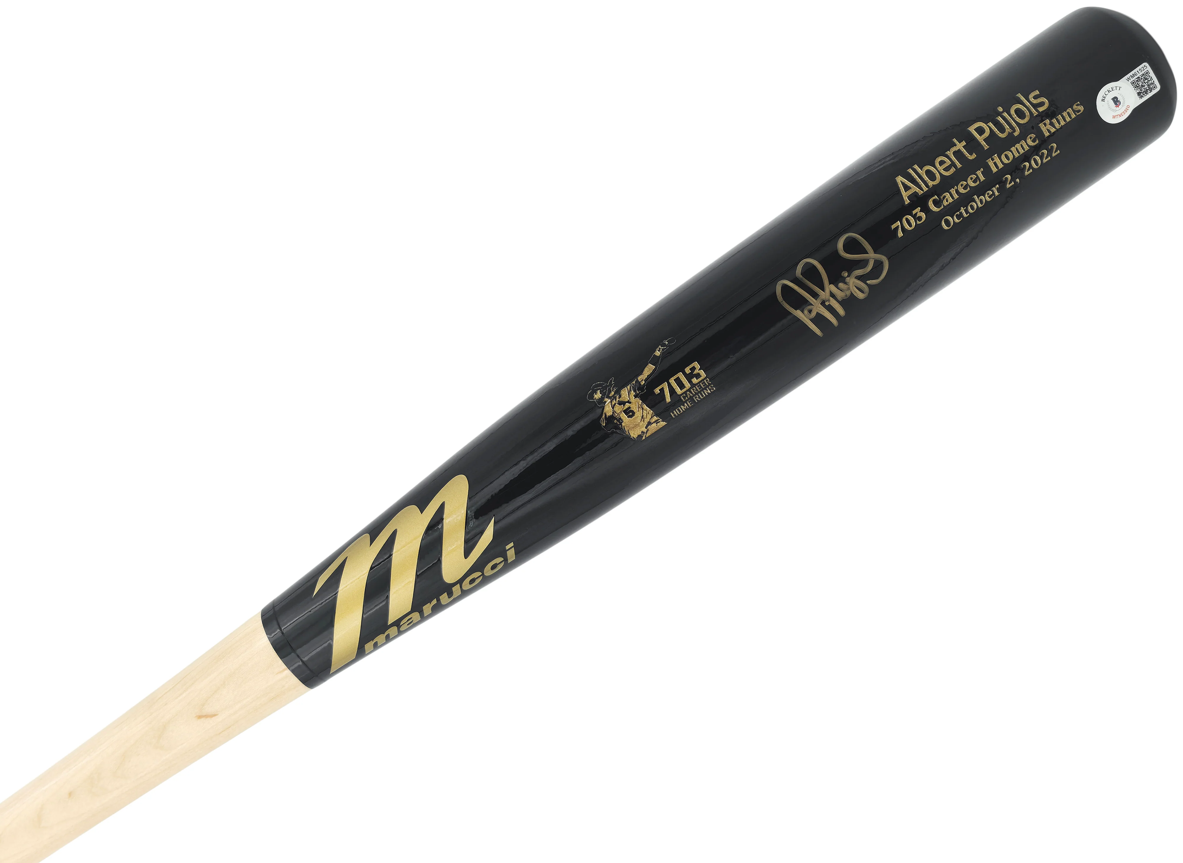 Albert Pujols Autographed Black Marucci 703 Career Home Run Engraving Baseball Bat St. Louis Cardinals Beckett BAS Witness Stock #252444 - Image 2