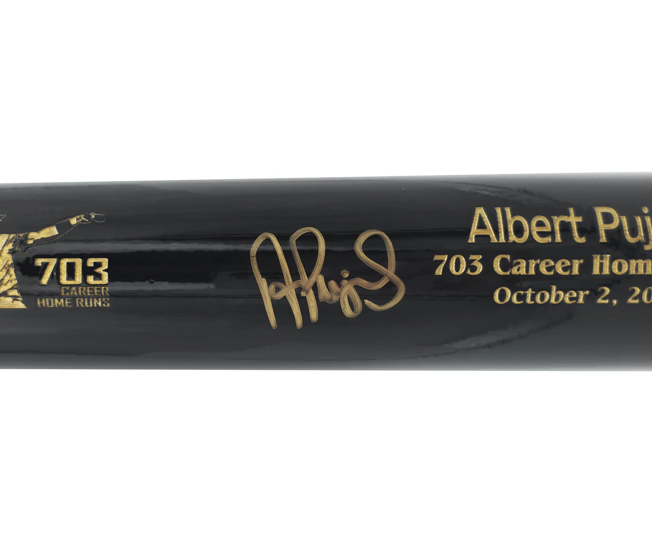 Albert Pujols Autographed Black Marucci 703 Career Home Run Engraving Baseball Bat St. Louis Cardinals Beckett BAS Witness Stock #252444 - Image 3