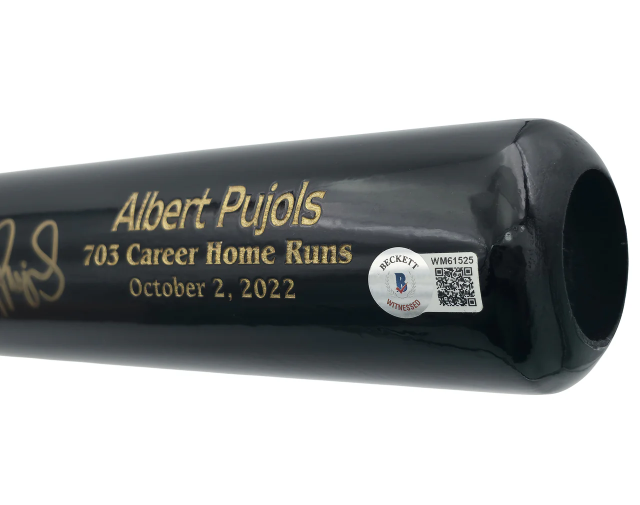 Albert Pujols Autographed Black Marucci 703 Career Home Run Engraving Baseball Bat St. Louis Cardinals Beckett BAS Witness Stock #252444 - Image 4