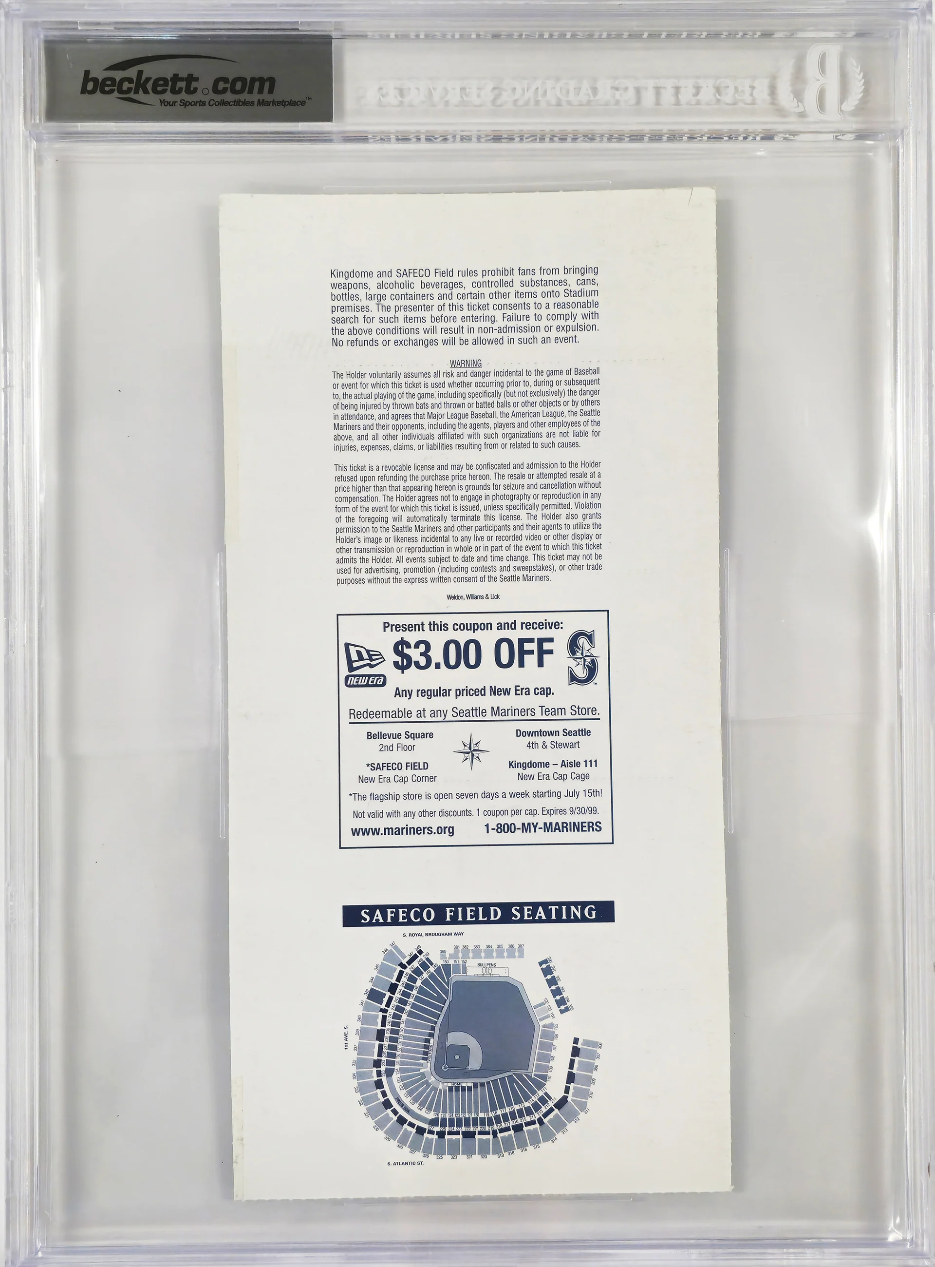 Alex Rodriguez Autographed July 15th, 1999 Ticket Seattle Mariners First Game in Safeco Field Beckett BAS #16341137 - Image 4