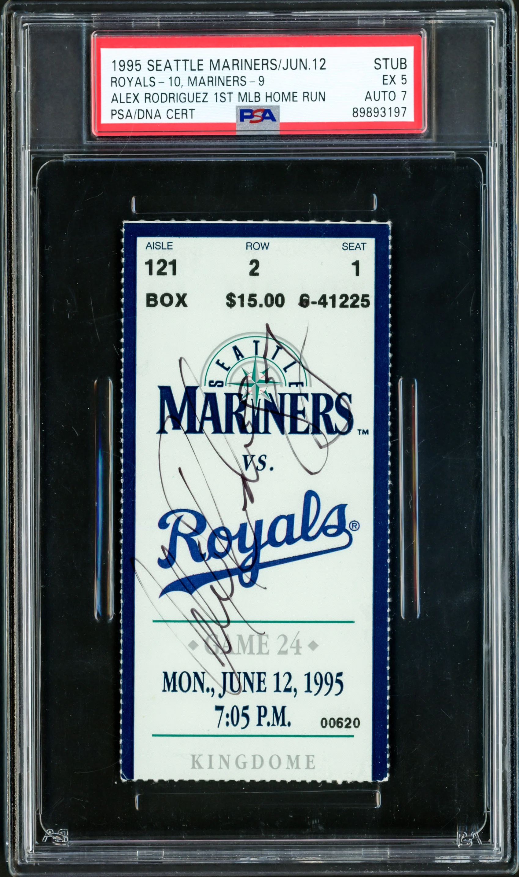 Alex Rodriguez Autographed June 12th, 1995 Ticket Seattle Mariners PSA 5 Auto Grade 7 1st MLB Career Home Run HR PSA/DNA #89893197 - Image 3