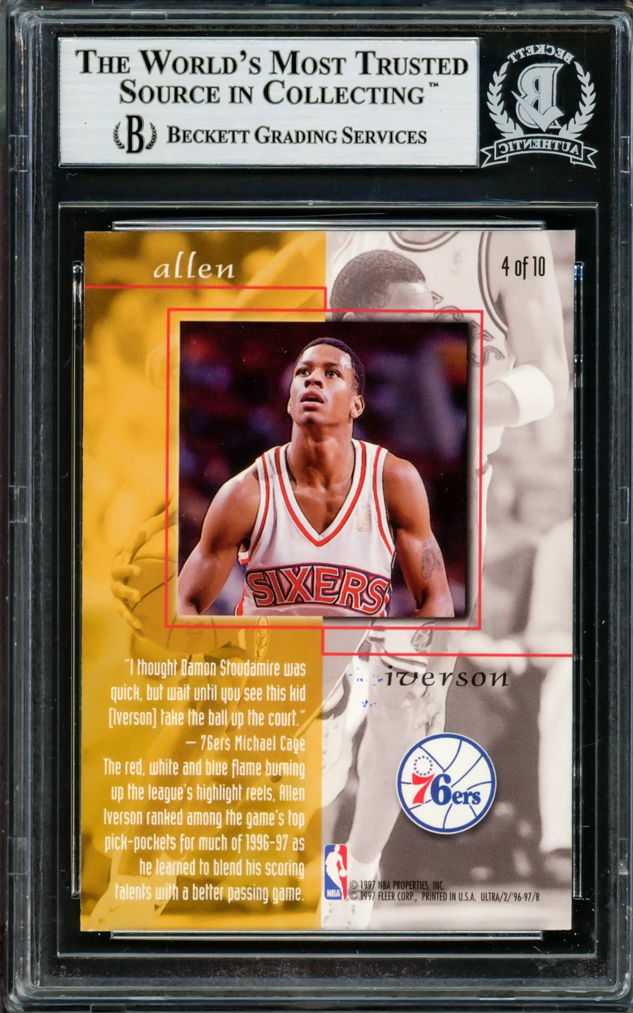 Allen Iverson Autographed 1996-97 Fleer Ultra Give & Take Rookie Card #4 Philadelphia 76ers Beckett BAS #14133869 - Image 2