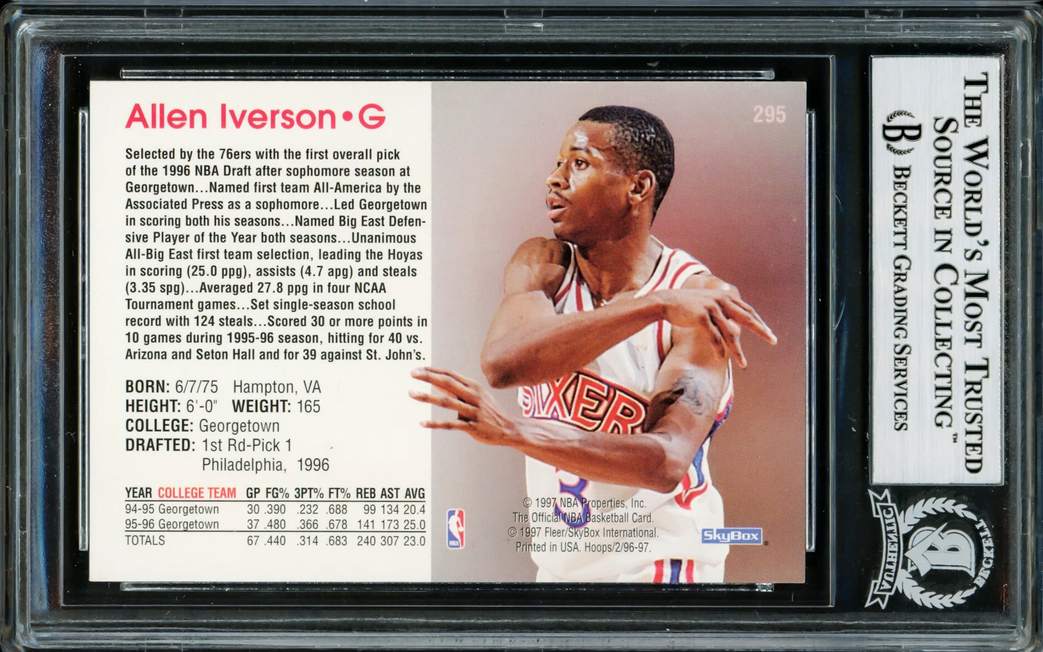 Allen Iverson Autographed 1996-97 Hoops Rookie Card #295 Philadelphia 76ers Beckett BAS #14134143 - Image 4