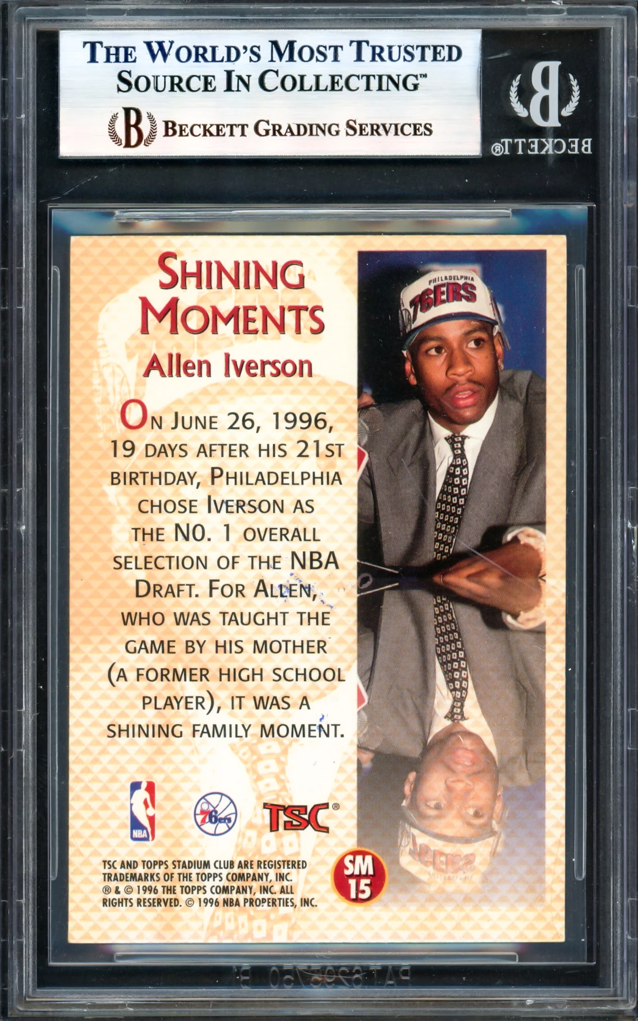 Allen Iverson Autographed 1996-97 Stadium Club Shining Moments Rookie Card #SM15 Philadelphia 76ers Beckett BAS Witness #17005756 - Image 2