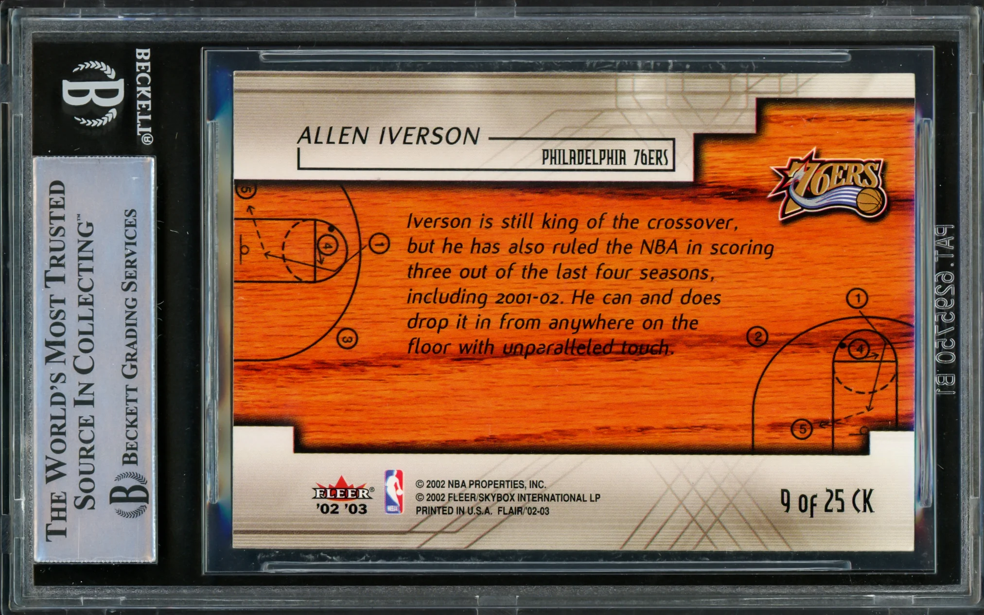 Allen Iverson Autographed 2002-03 Flair Court Kings Card #9 Philadelphia 76ers Beckett BAS Witnessed #16562828 - Image 2