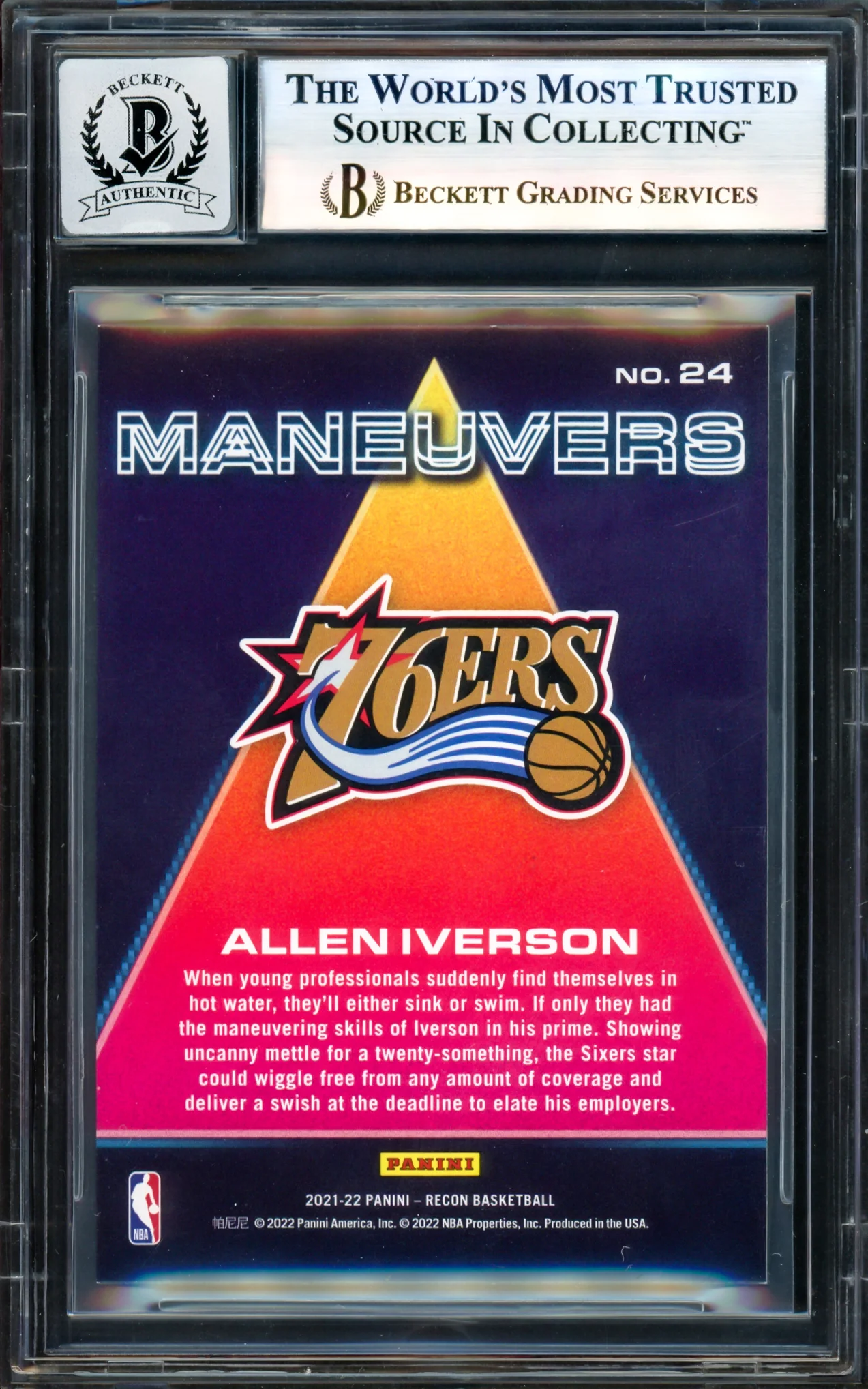 Allen Iverson Autographed 2021-22 Panini Recon Maneuvers Card #24 Philadelphia 76ers Auto Grade Gem Mint 10 Beckett BAS Witness #17004027 - Image 2