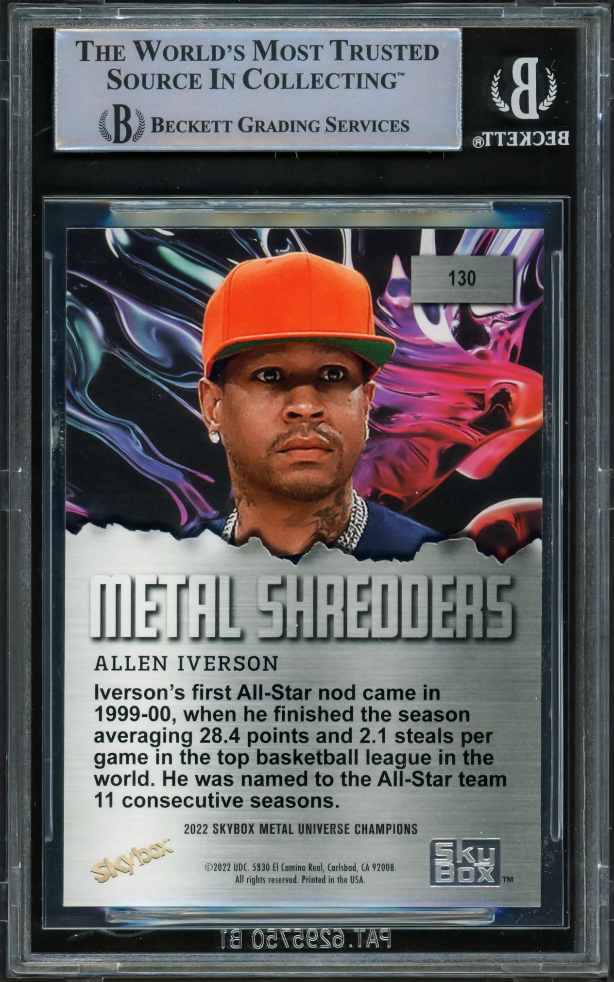 Allen Iverson Autographed 2022 Metal Universe Champions Card #130 Philadelphia 76ers Beckett BAS Witnessed #16562907 - Image 2
