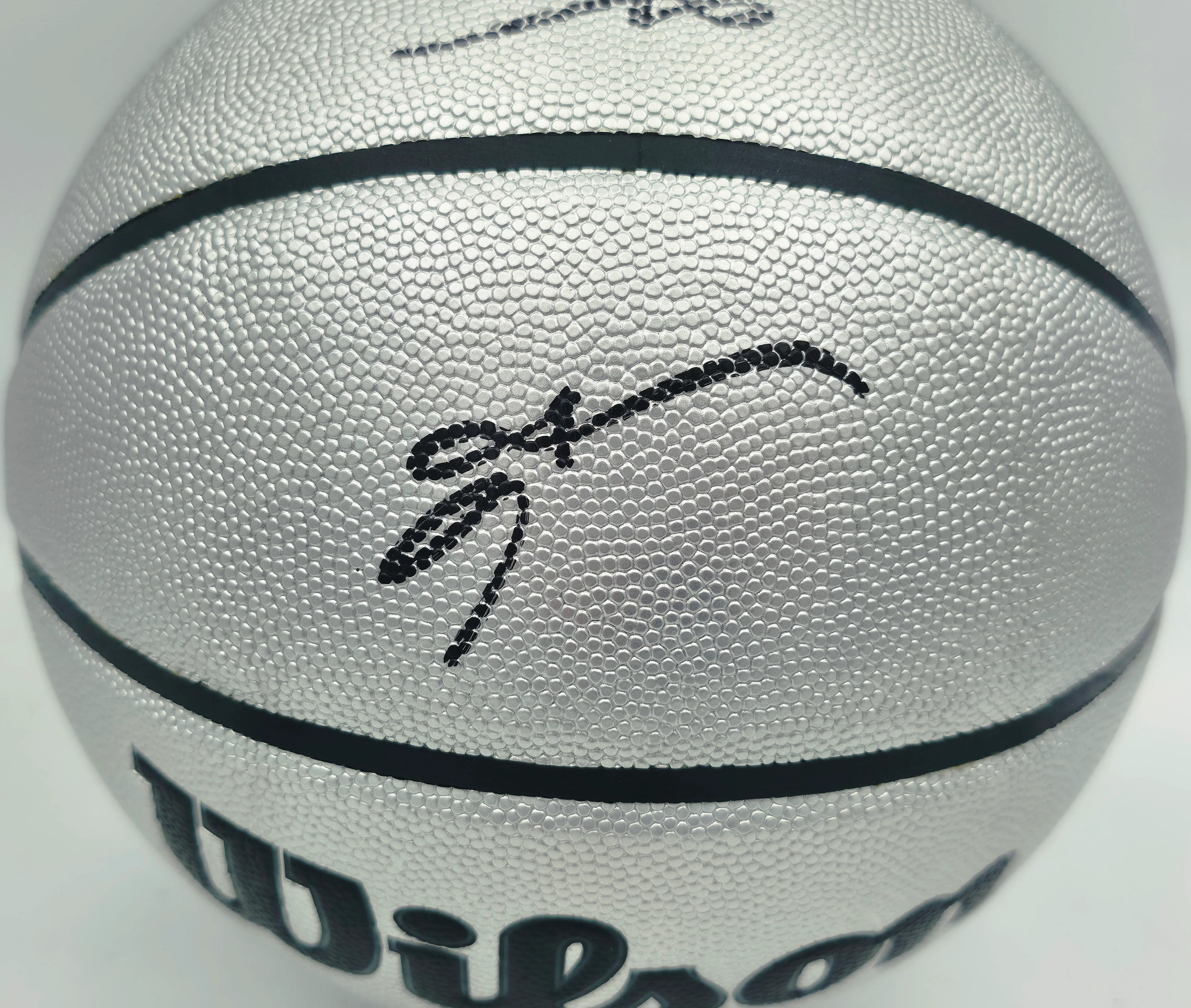 Allen Iverson Autographed Platinum Edition Composite Leather Basketball Philadelphia 76ers (Signed Twice) Beckett BAS Witness #3W343064 - Image 2