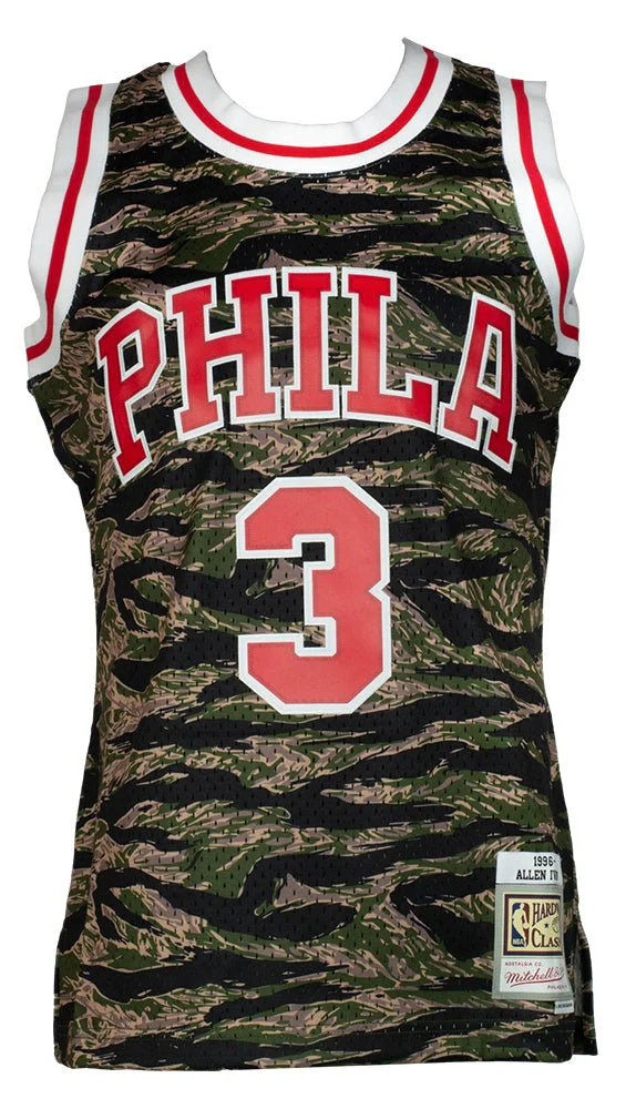 Allen Iverson Signed 76ers 1996-97 Camo Mitchell & Ness Swingman Jersey PSA - Image 5