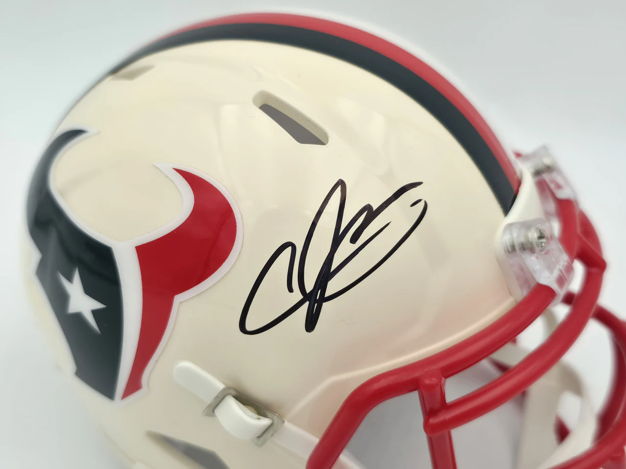 Andre Johnson Autographed Houston Texans Cream Retro Speed Mini Helmet Beckett BAS Witness Stock #262071 - Image 2
