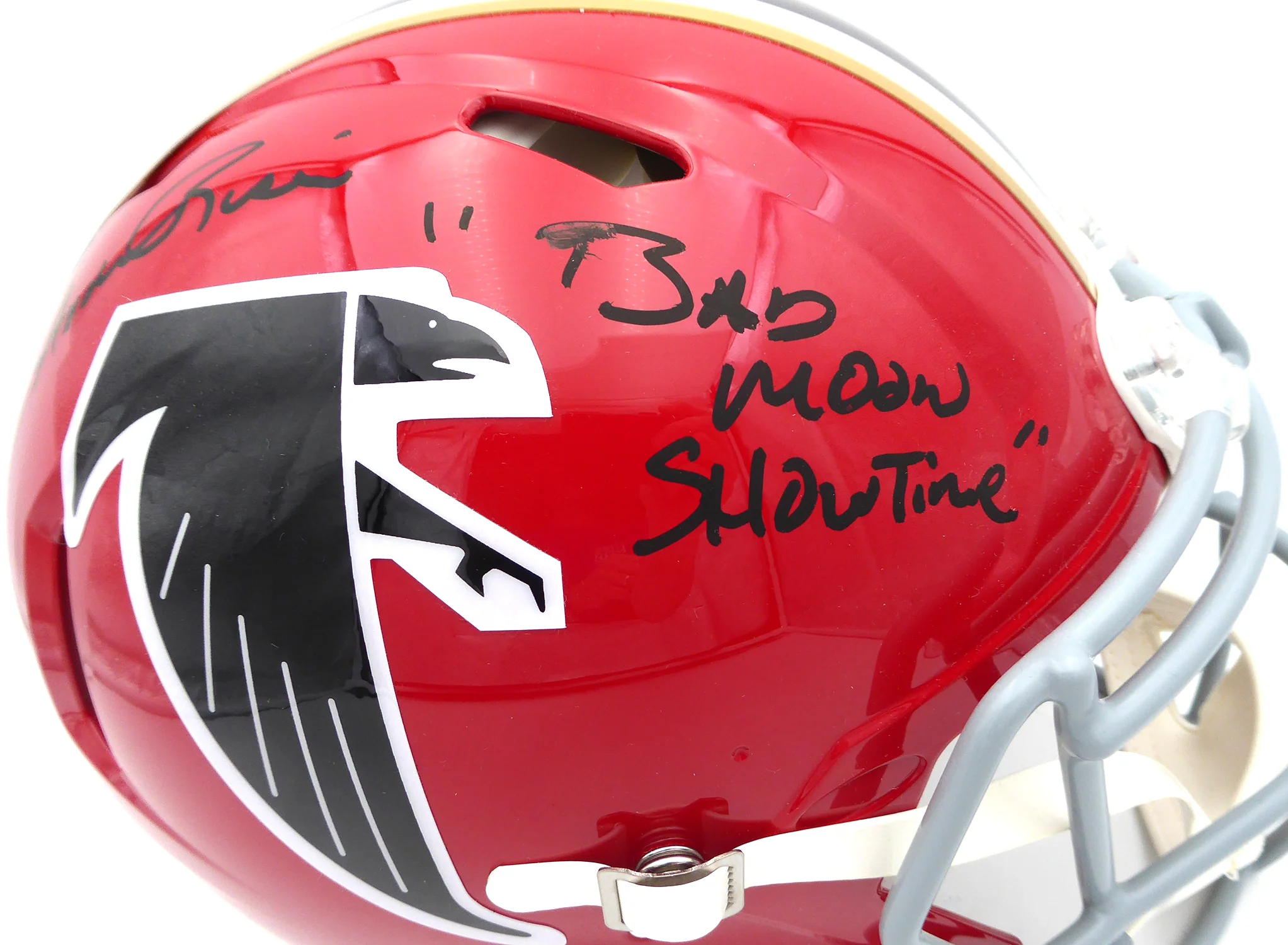Andre Rison Autographed Atlanta Falcons Red Throwback Full Size Authentic Helmet "Bad Moon Showtime" (Smudged) Beckett BAS Witness #3W056106 - Image 3