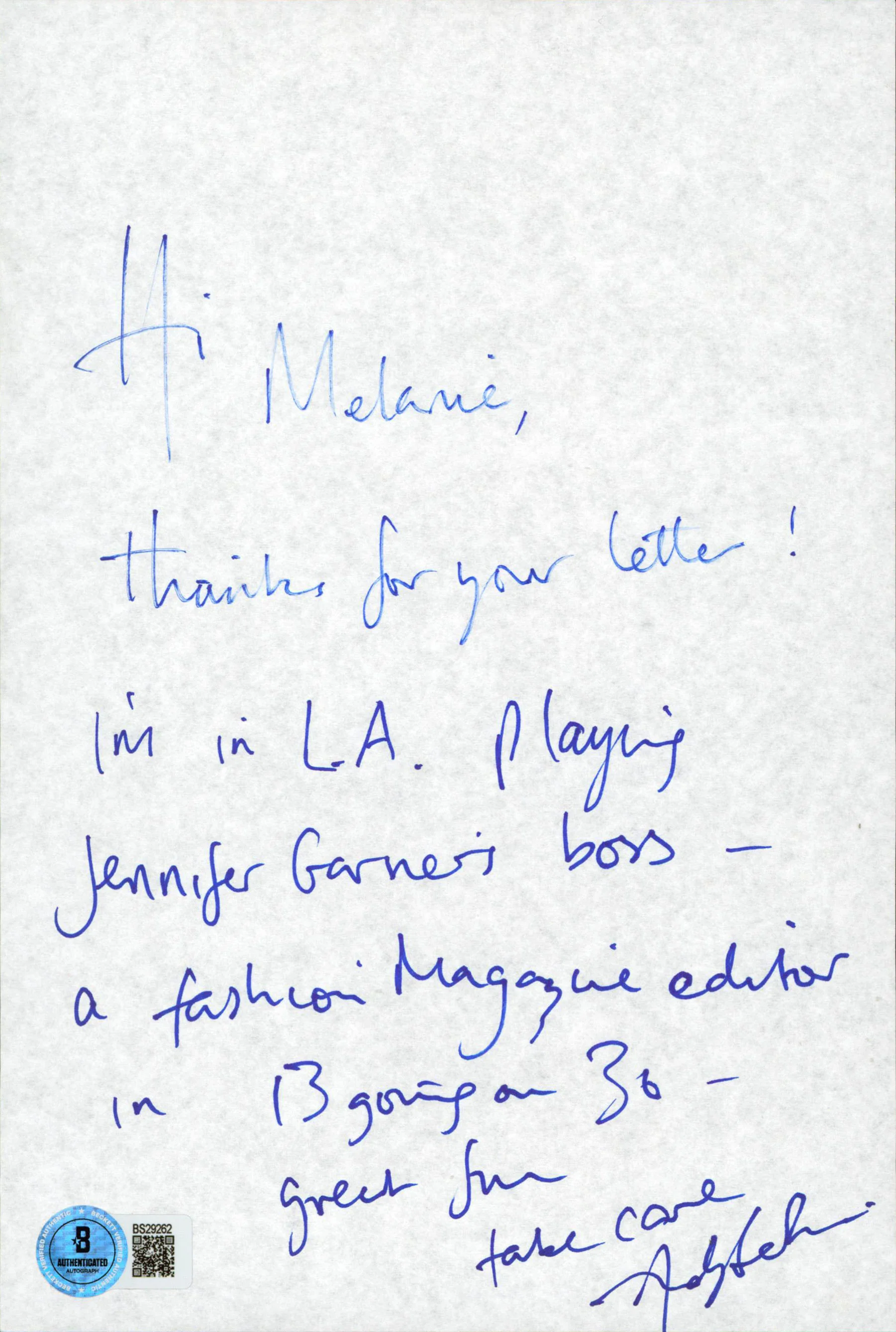 Andy Serkis Lord of the Rings "Hi, Take Care." Signed 6x9 Letter BAS #BS29262