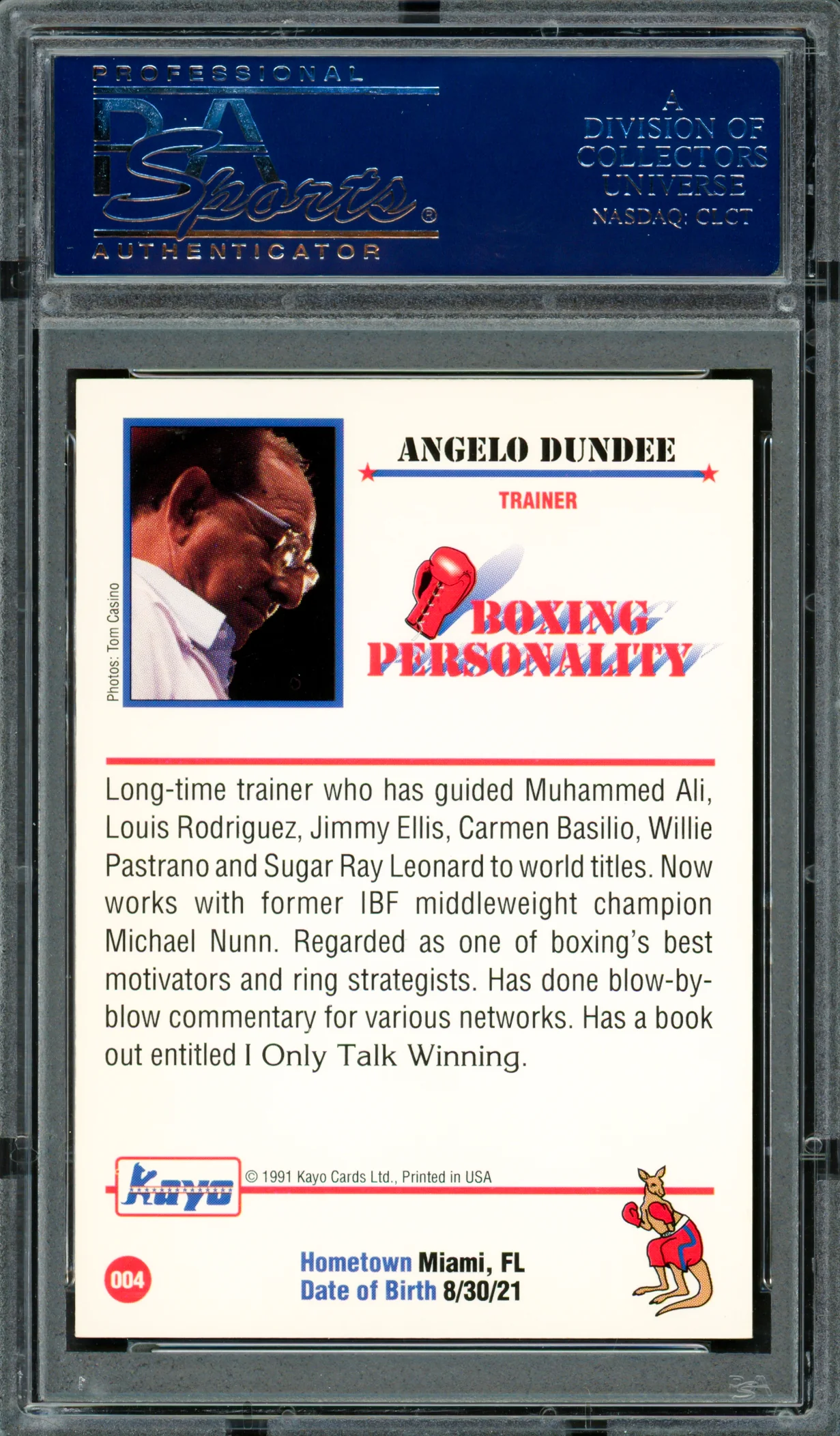 Angelo Dundee Autographed 1991 Kayo Card #4 Trainer PSA/DNA #83314136 - Image 2
