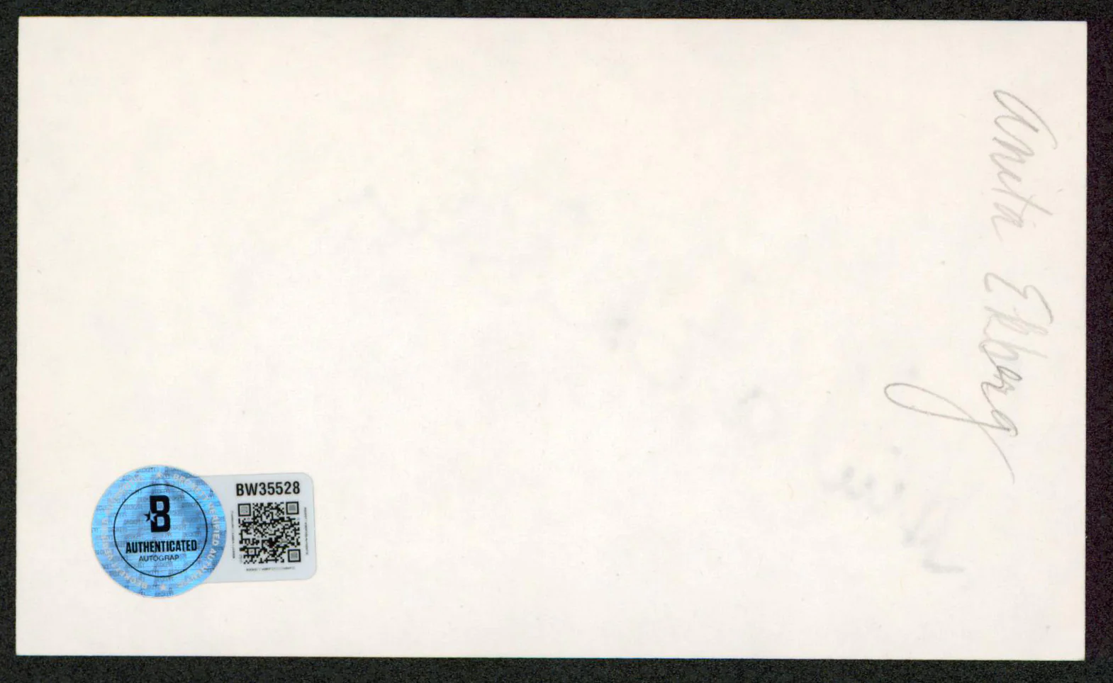 Anita Ekberg La Dolce Vita Authentic Signed 3x5 Index Card BAS #BW35528 - Image 3