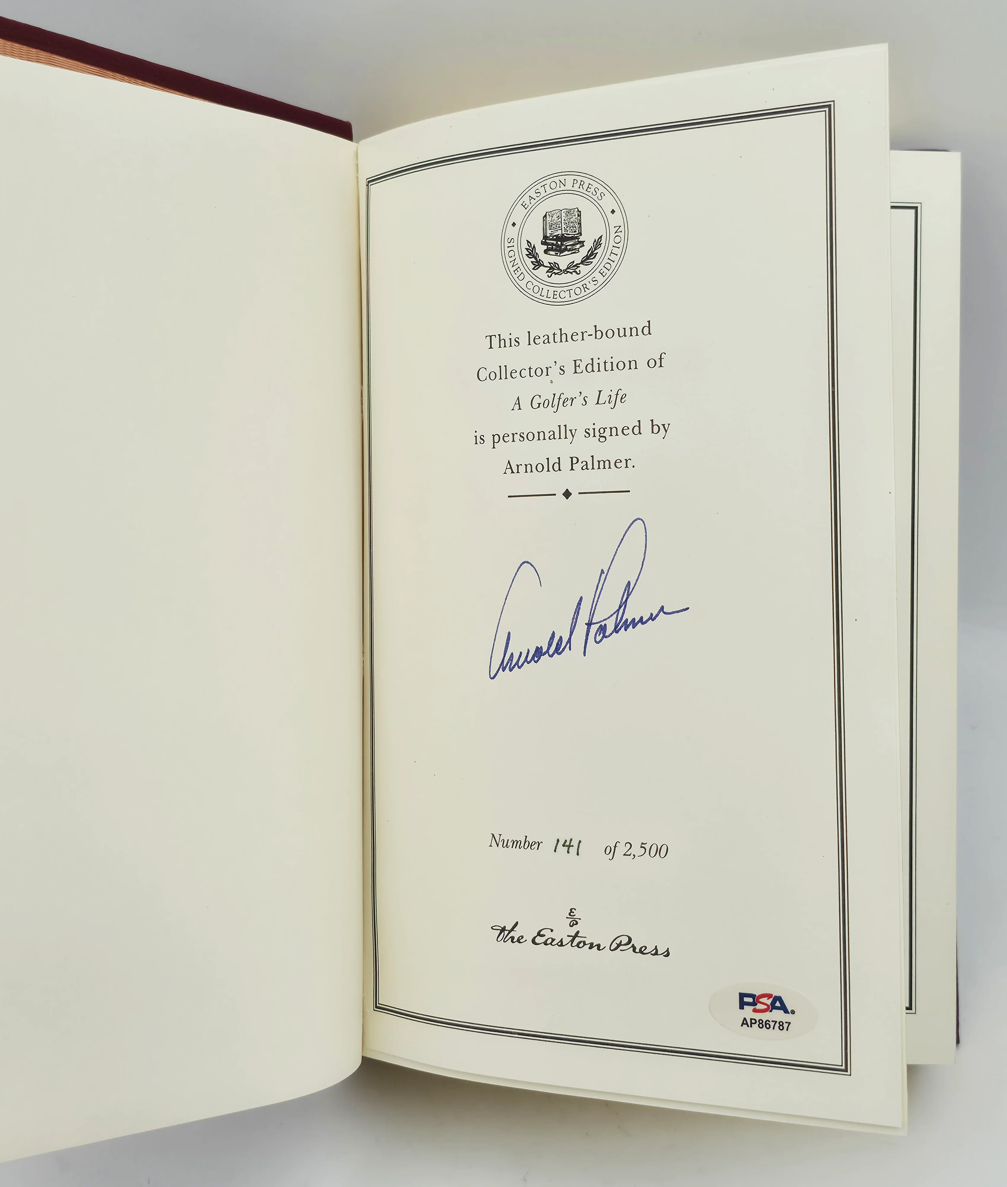 Arnold Palmer Autographed Easton Press A Golfer's Life Book #141/2500 PSA/DNA #AP86787