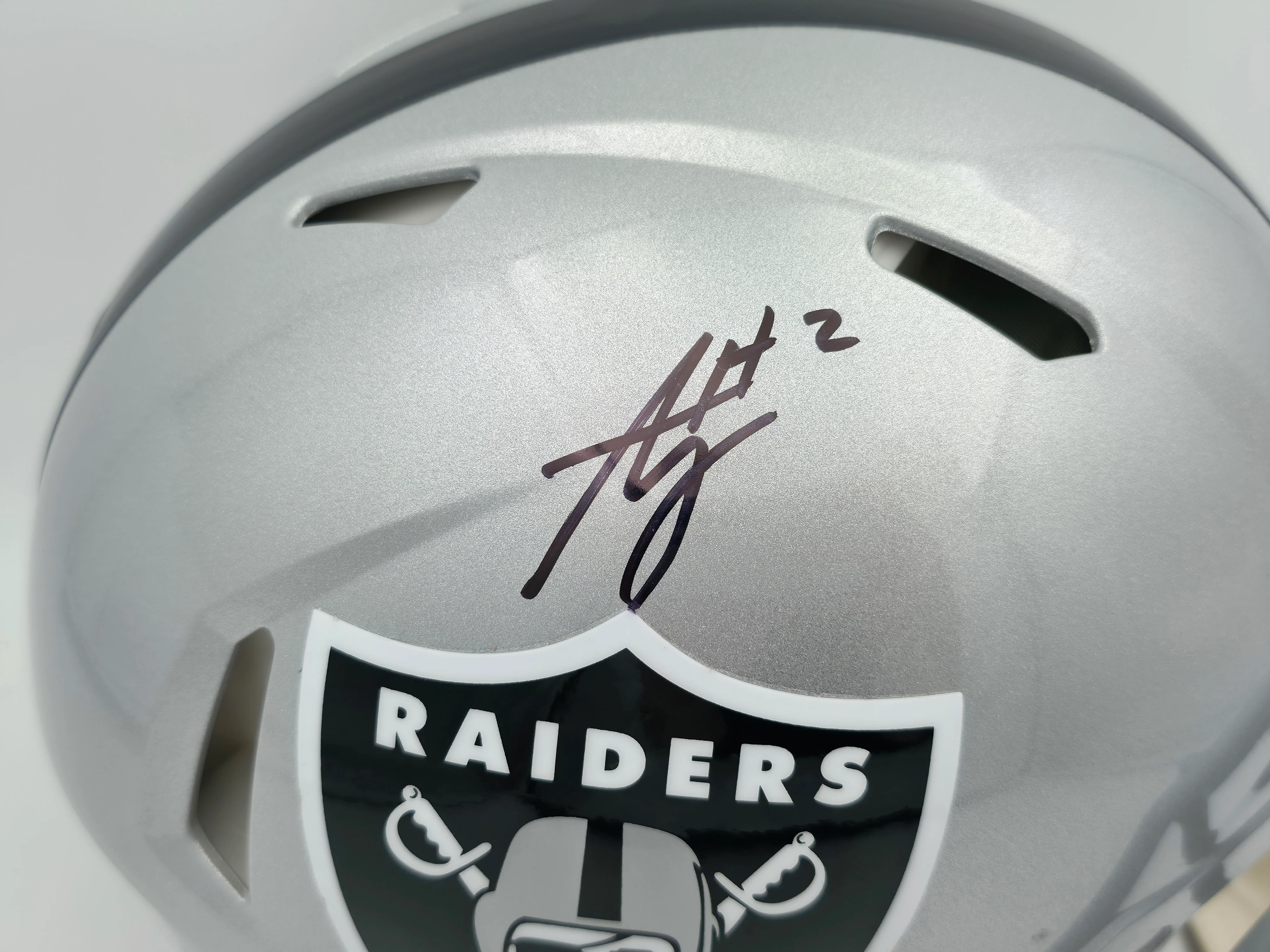 Ashton Jeanty Autographed Las Vegas Raiders Silver Full Size Speed Authentic Helmet Beckett BAS Witness #4W181574 - Image 2