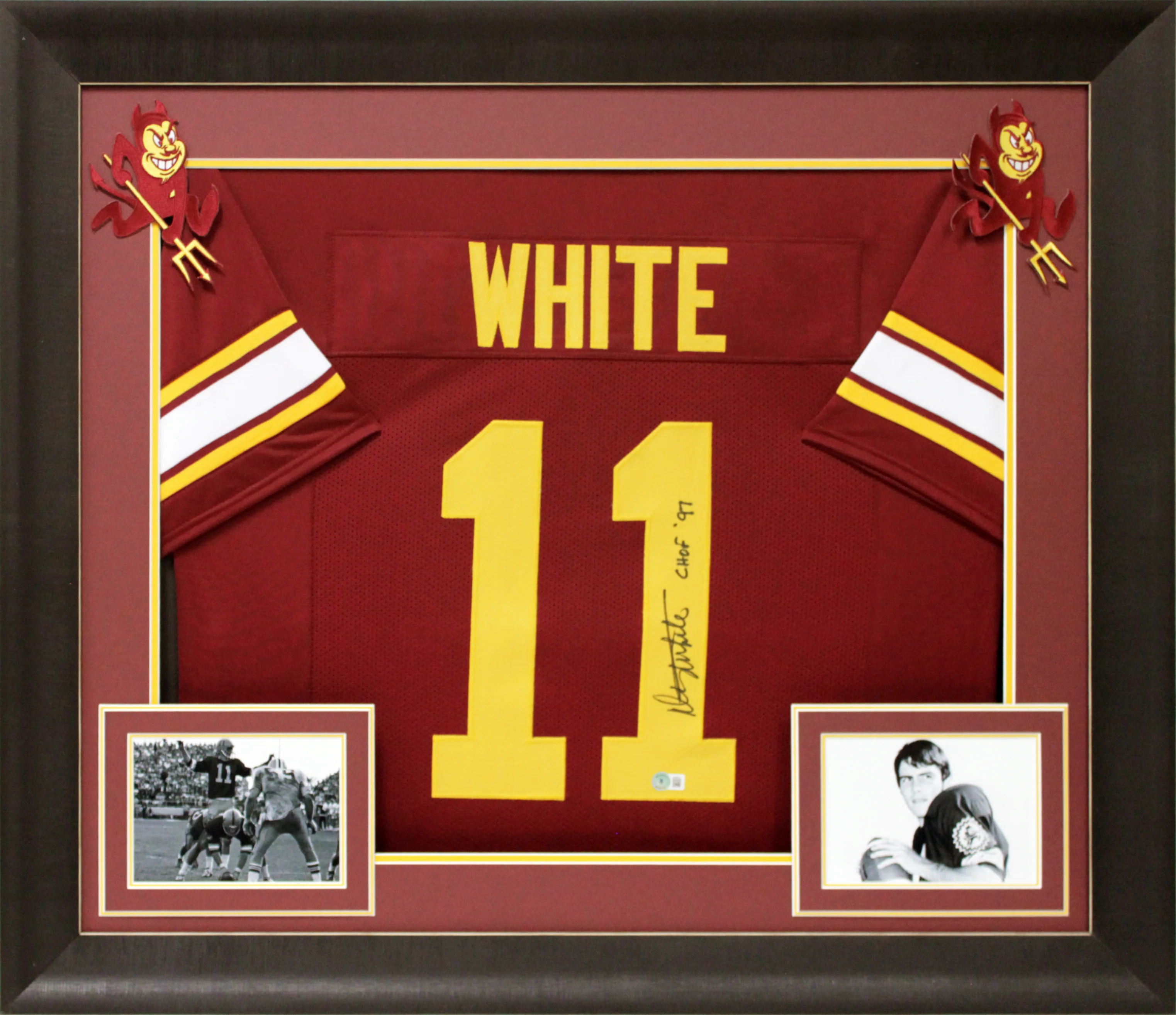 ASU Danny White "CHOF '97" Signed Maroon Pro Style Framed Jersey BAS Witnessed - Image 2