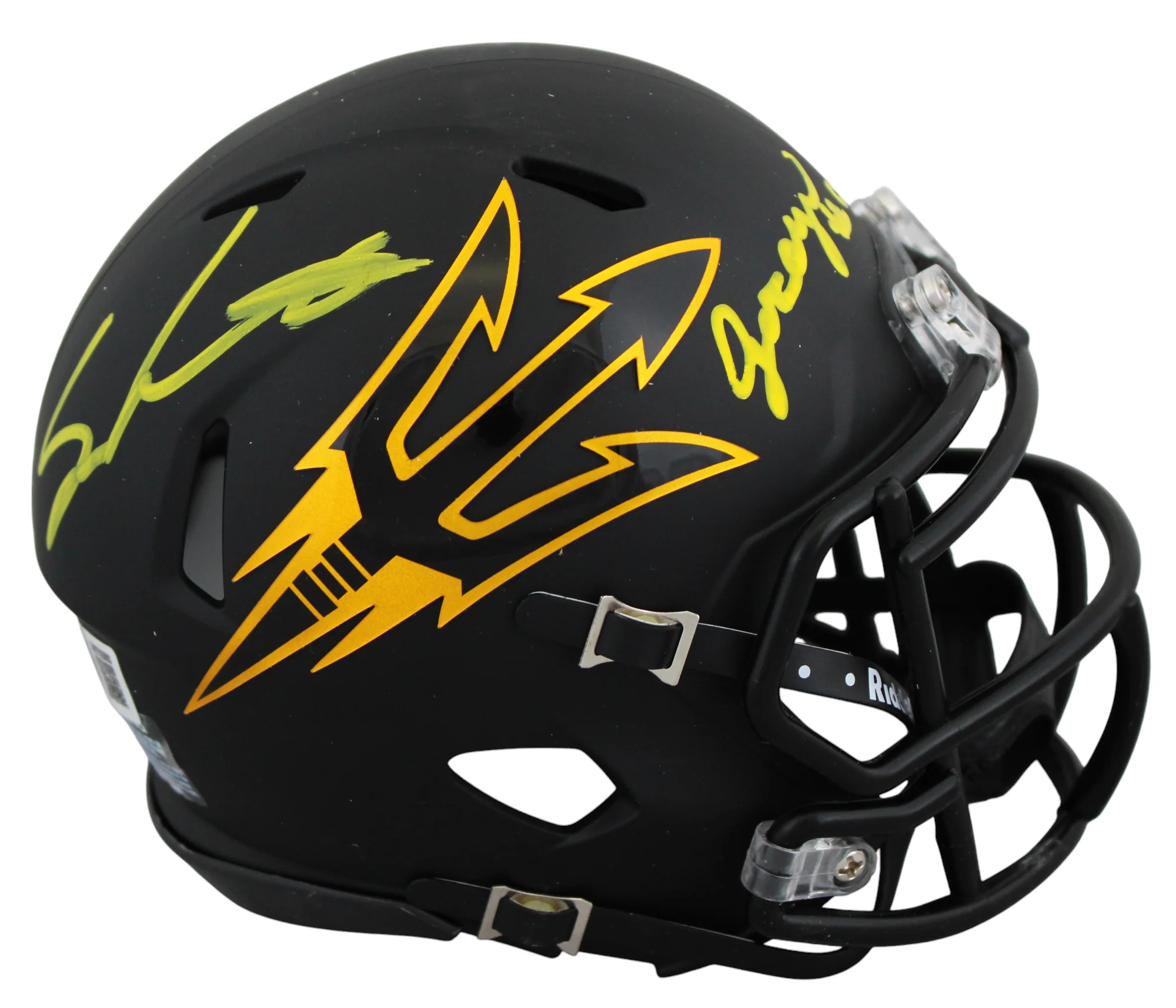 ASU Sam Leavitt & Jordyn Tyson Signed Black Speed Mini Helmet BAS Witnessed - Image 2
