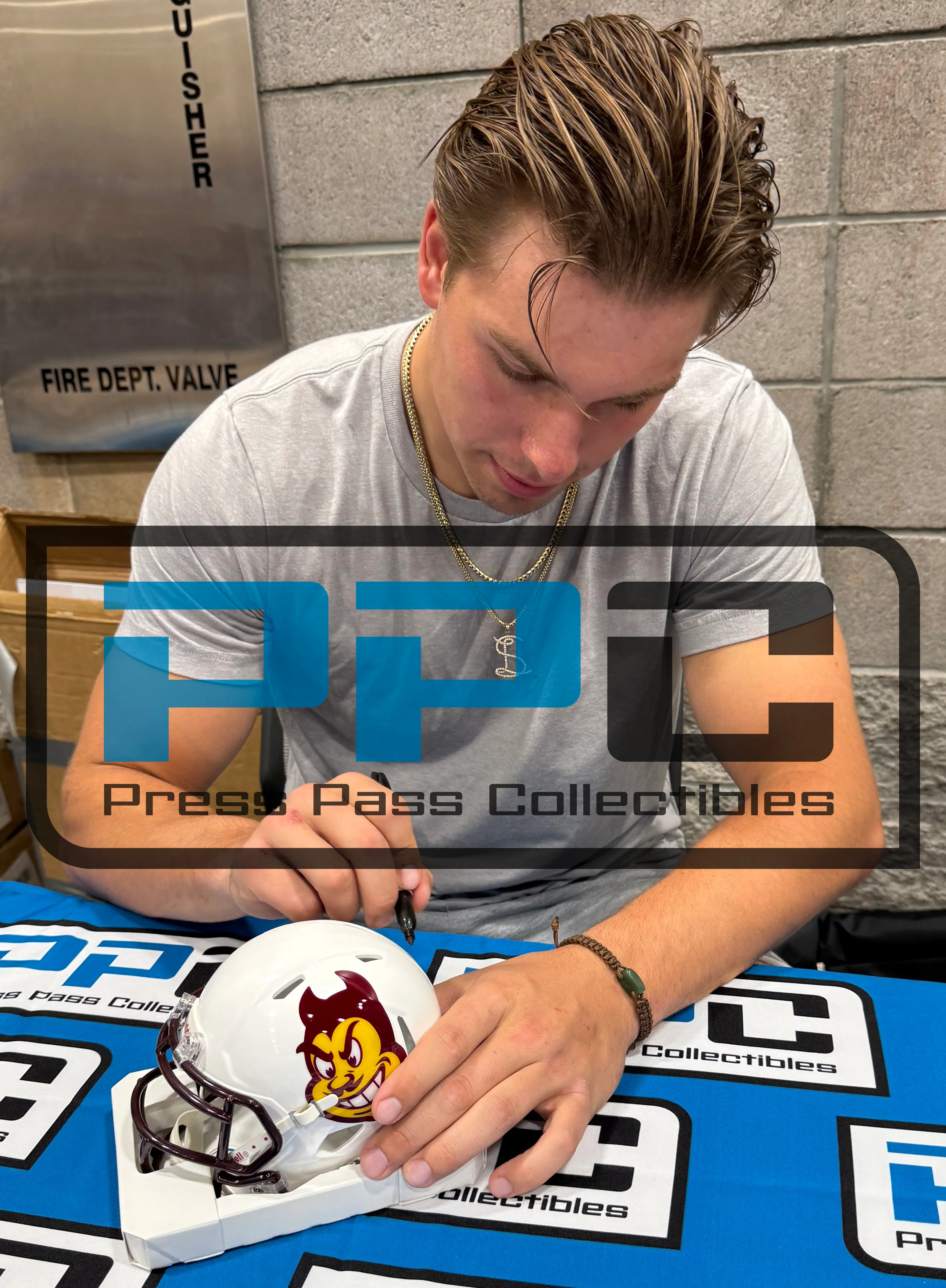 ASU Sam Leavitt & Jordyn Tyson Signed Gold Speed Mini Helmet BAS Witnessed - Image 4