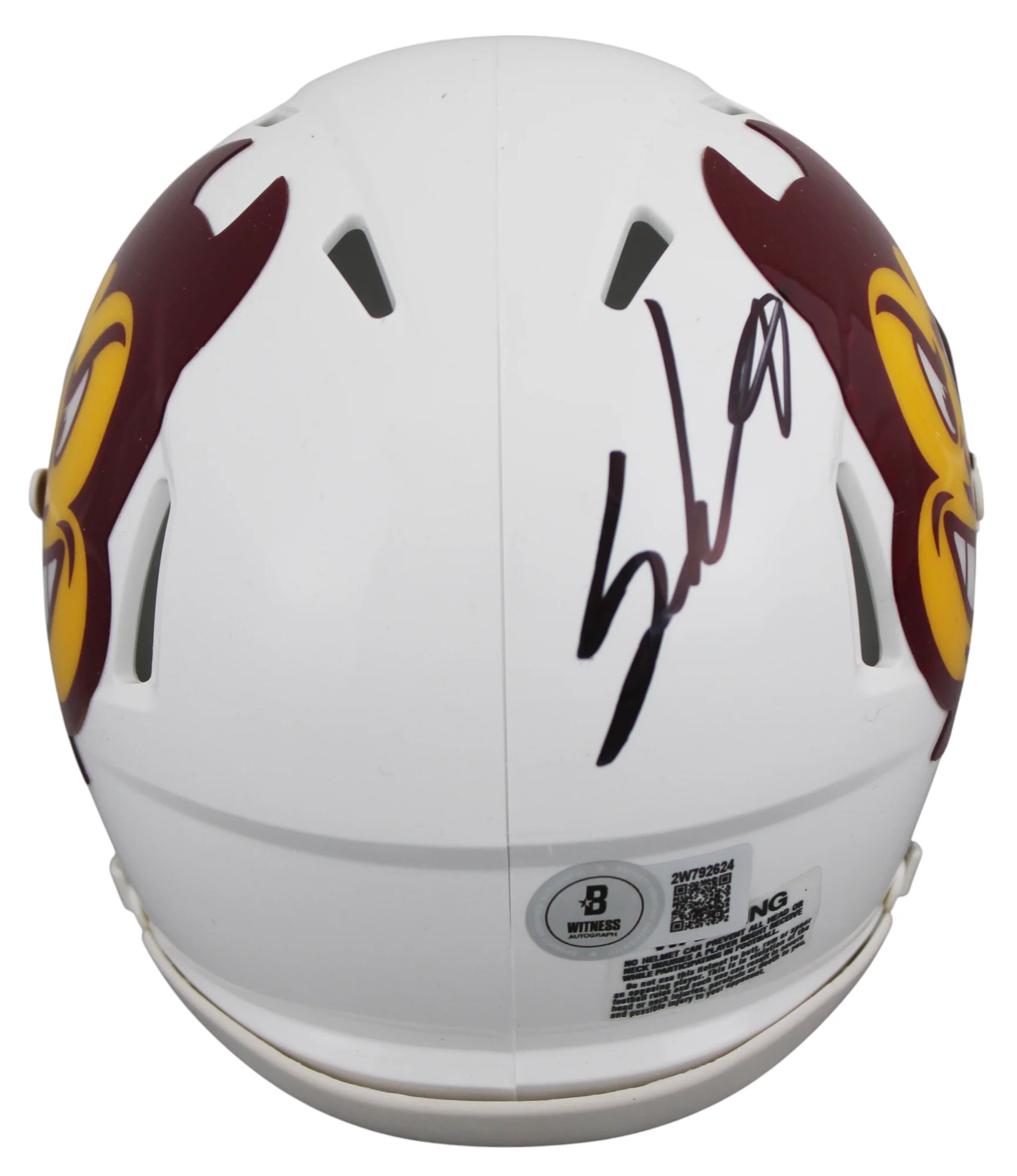 ASU Sam Leavitt & Jordyn Tyson Signed White Speed Mini Helmet BAS Witnessed - Image 3