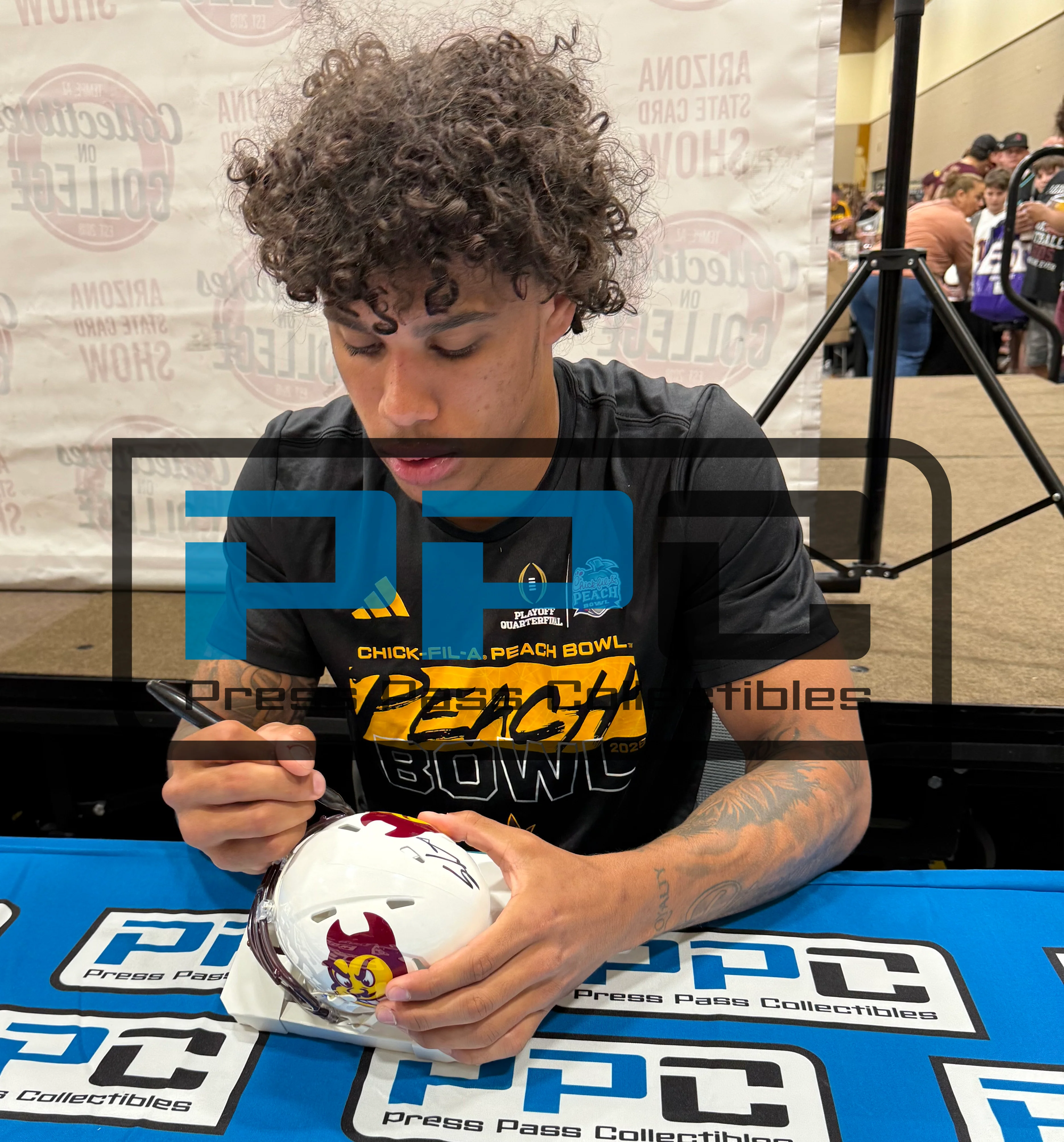 ASU Sam Leavitt & Jordyn Tyson Signed White Speed Mini Helmet BAS Witnessed - Image 5