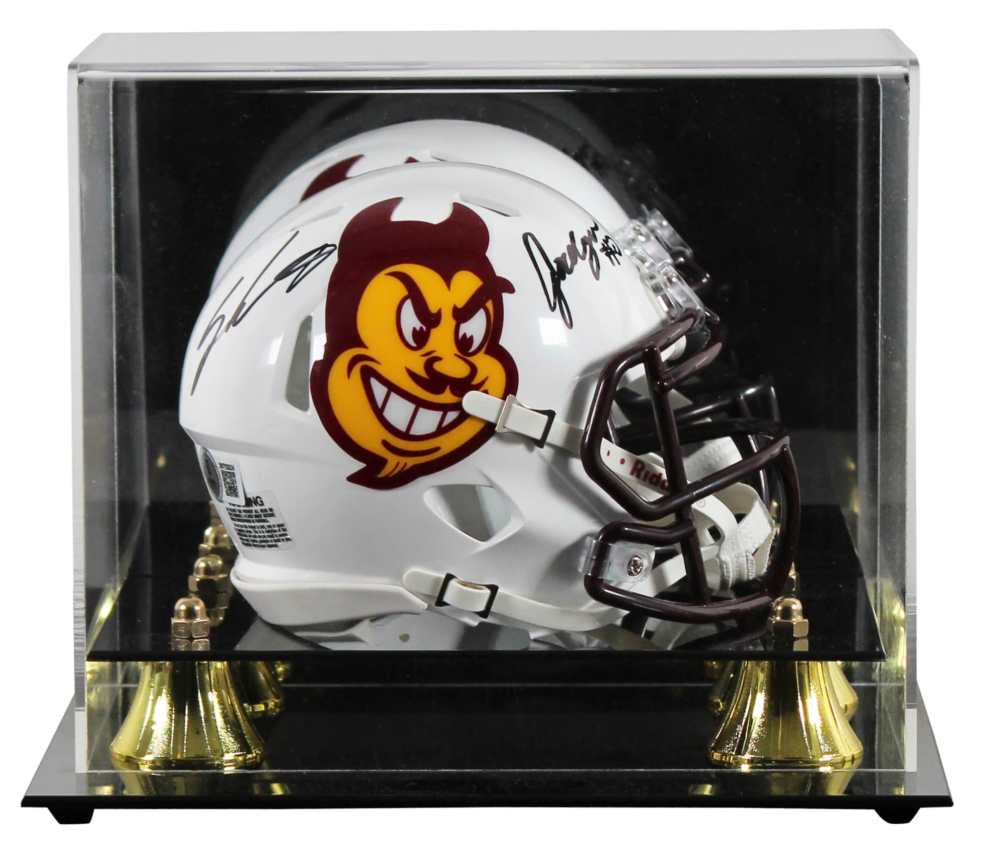 ASU Sam Leavitt & Jordyn Tyson Signed White Speed Mini Helmet W/ Case BAS Wit - Image 2