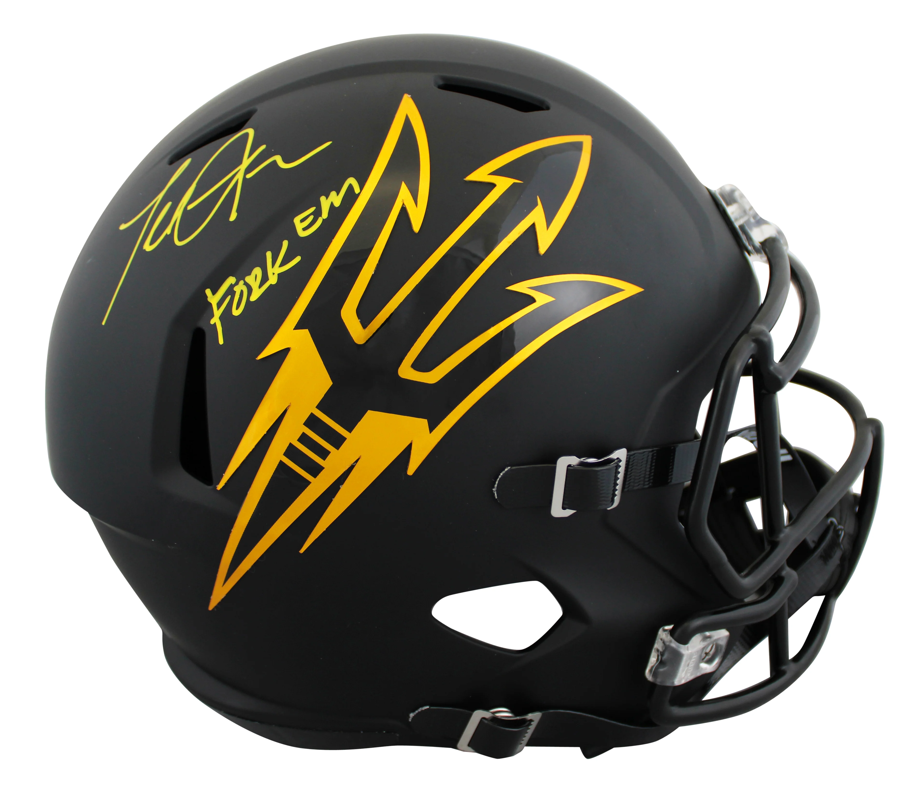 ASU Terrell Suggs "Fork Em" Signed Black Full Size Speed Rep Helmet BAS Witness - Image 2