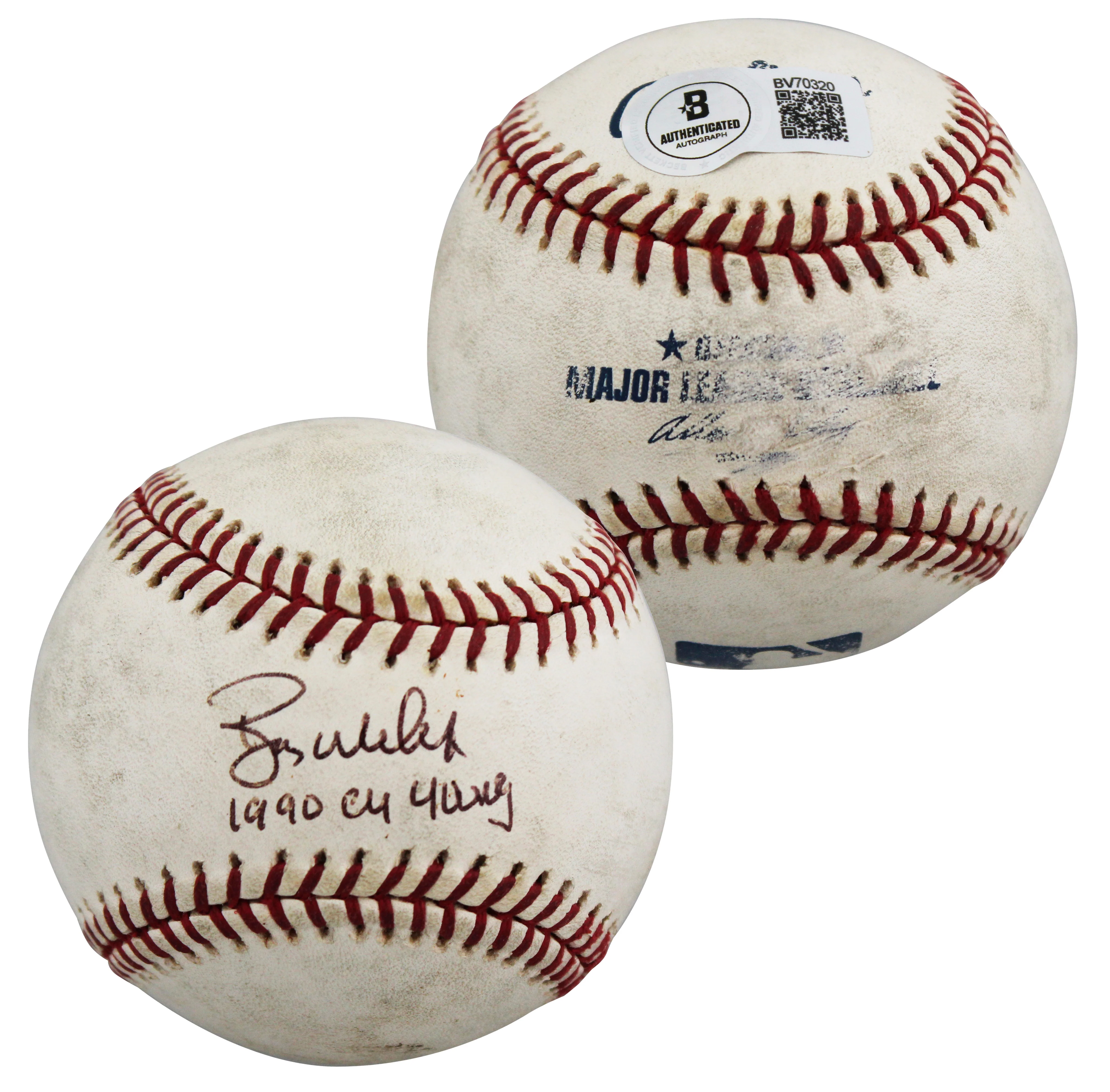 Athletics Bob Welch "1990 Cy Young" Signed Game Used Selig Baseball BAS #BV70320 - Image 2