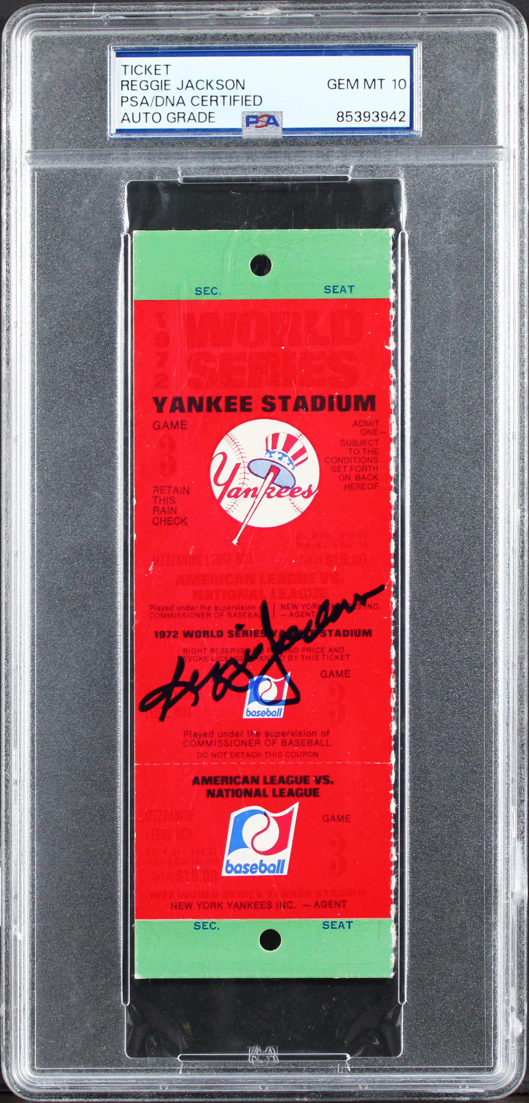 Athletics Reggie Jackson 1972 WS Game 3 Full Ticket Auto 10! PSA/DNA Slabbed - Image 2