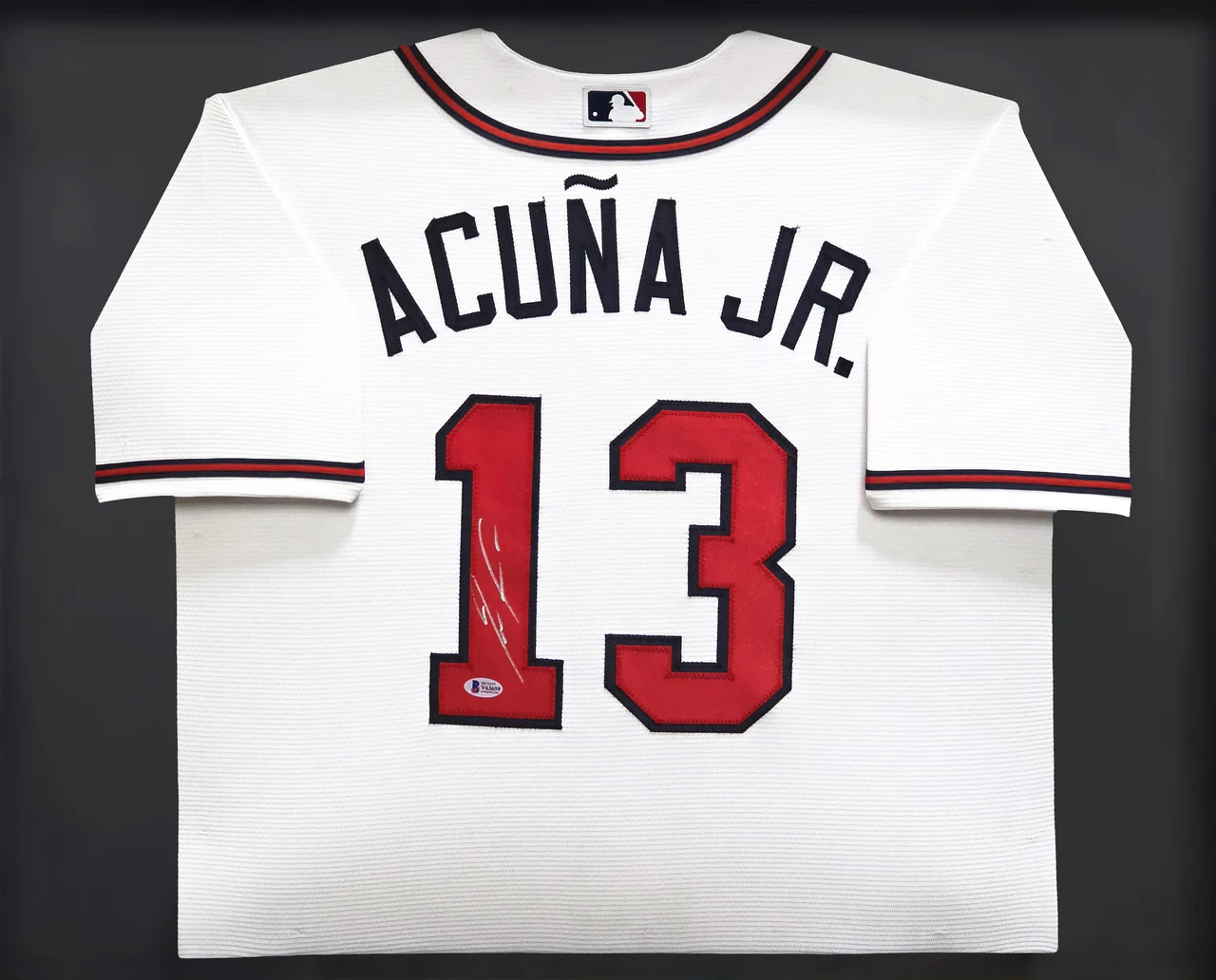 Atlanta Braves Ronald Acuna Jr. Autographed Framed White Nike Jersey Beckett BAS Stock #241399 - Image 2