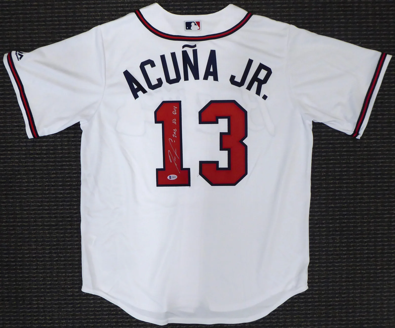 Atlanta Braves Ronald Acuna Jr. Autographed Majestic Cool Base White Jersey Size L "2018 NL ROY" Beckett BAS Stock #190026 - Image 2