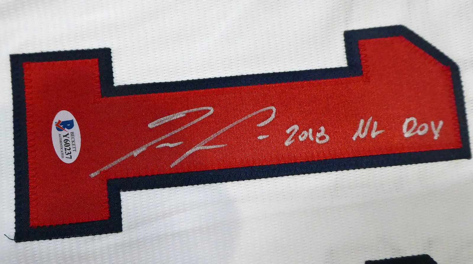 Atlanta Braves Ronald Acuna Jr. Autographed Majestic Cool Base White Jersey Size L "2018 NL ROY" Beckett BAS Stock #190026 - Image 3