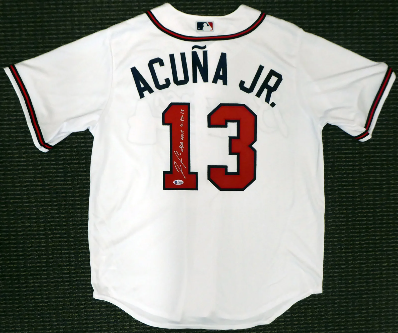 Atlanta Braves Ronald Acuna Jr. Autographed Majestic Cool Base White Jersey Size L "MLB Debut 4-25-18" Beckett BAS Stock #190025 - Image 2