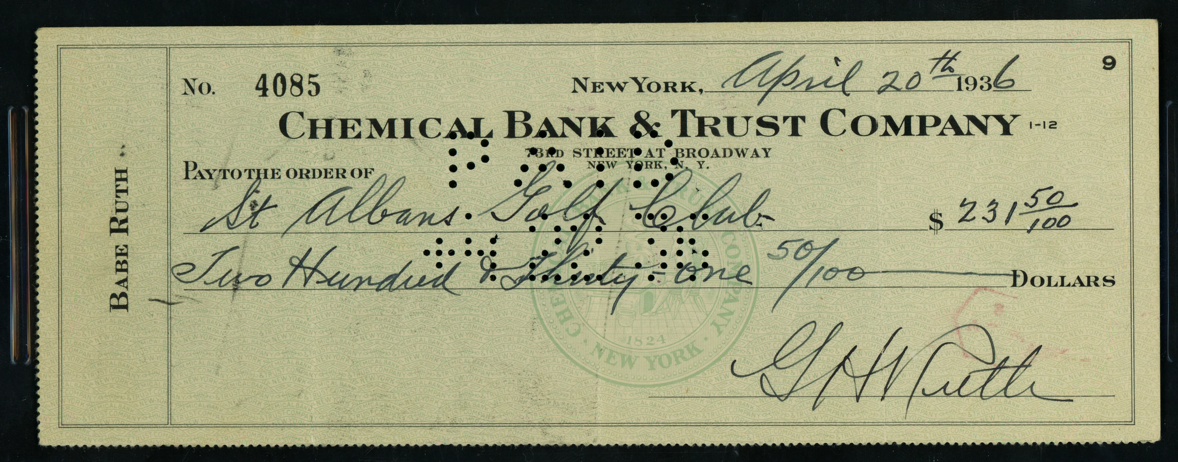 Babe Ruth Autographed 3x8.5 Check New York Yankees PSA/DNA #85494224 - Image 4