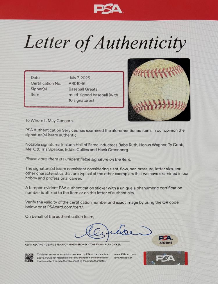 Babe Ruth Cobb Wagner & More Signed Official National League Baseball PSA+BAS - Image 7