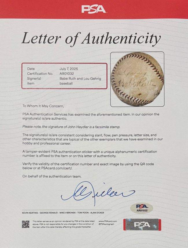 Babe Ruth Lou Gehrig New York Yankees Signed Spalding Baseball PSA+BAS LOA - Image 3
