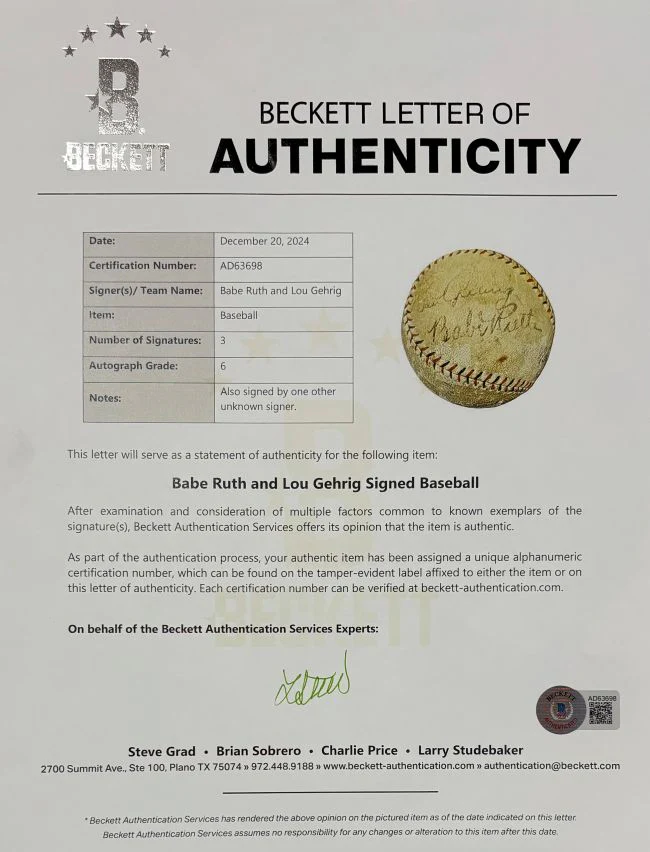 Babe Ruth Lou Gehrig New York Yankees Signed Spalding Baseball PSA+BAS LOA - Image 4