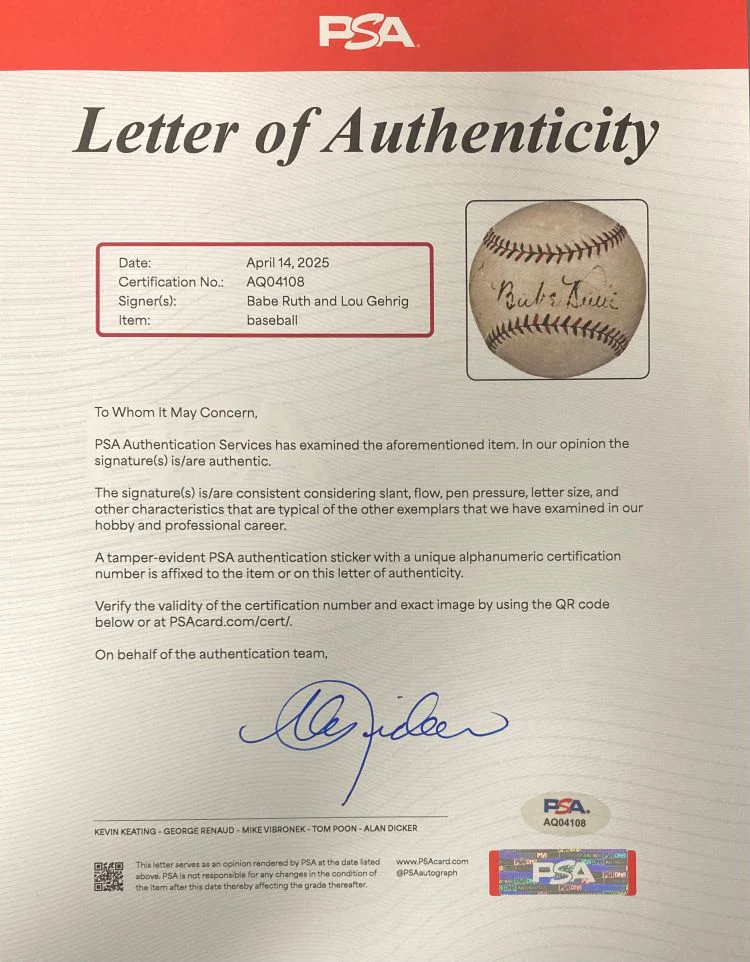Babe Ruth Lou Gehrig Yankees 1920s Signed Spalding NL Baseball BAS+PSA LOA - Image 4