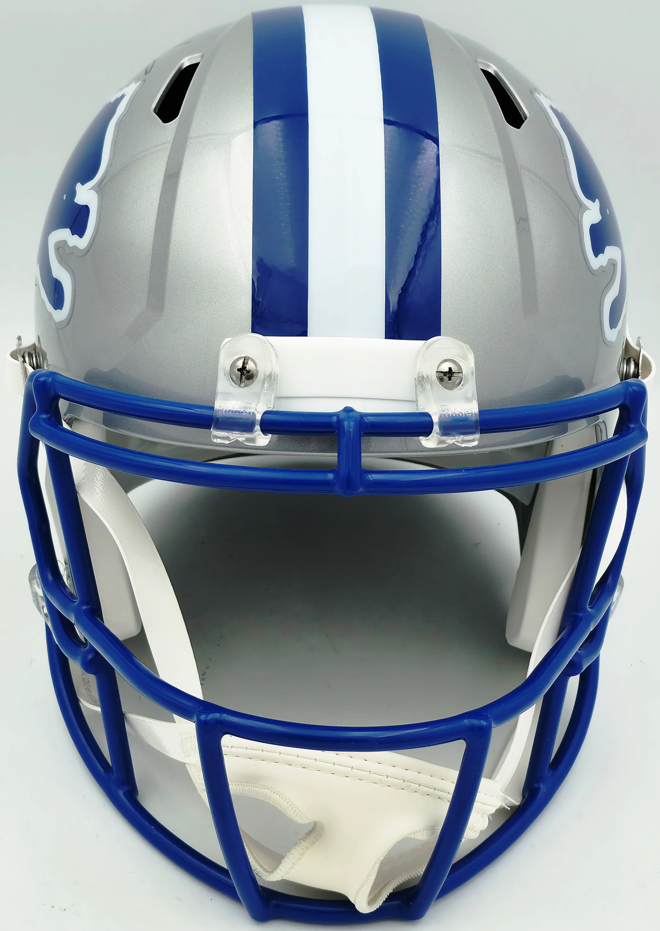 Barry Sanders Autographed Detroit Lions 1983-02 Silver Throwback Full Size Speed Replica Helmet Beckett BAS QR Stock #260180 - Image 3