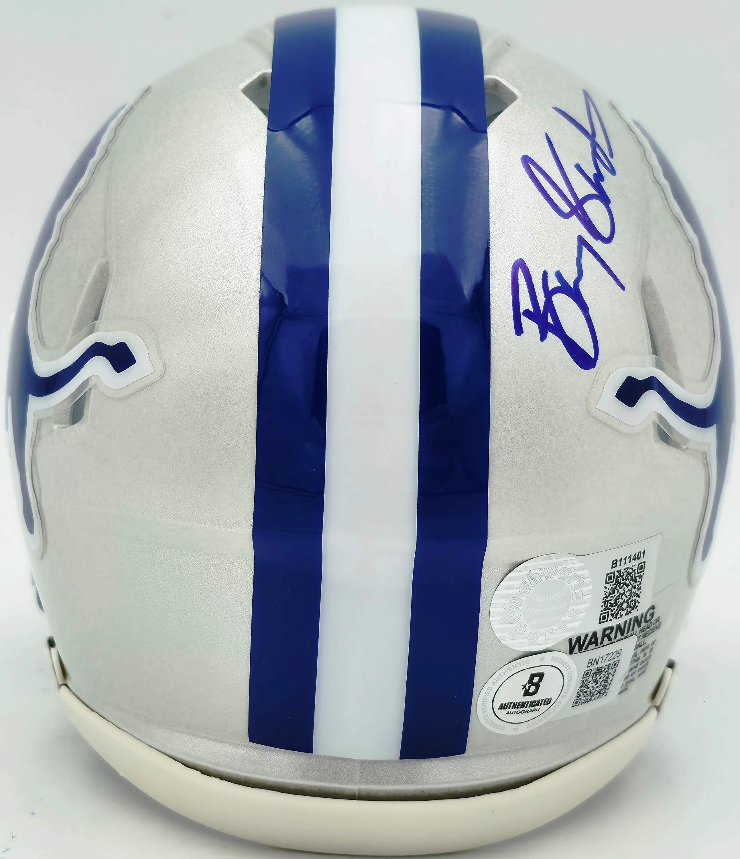 Barry Sanders Autographed Detroit Lions 1983-02 Silver Throwback Speed Mini Helmet Beckett BAS QR Stock #260182 - Image 4