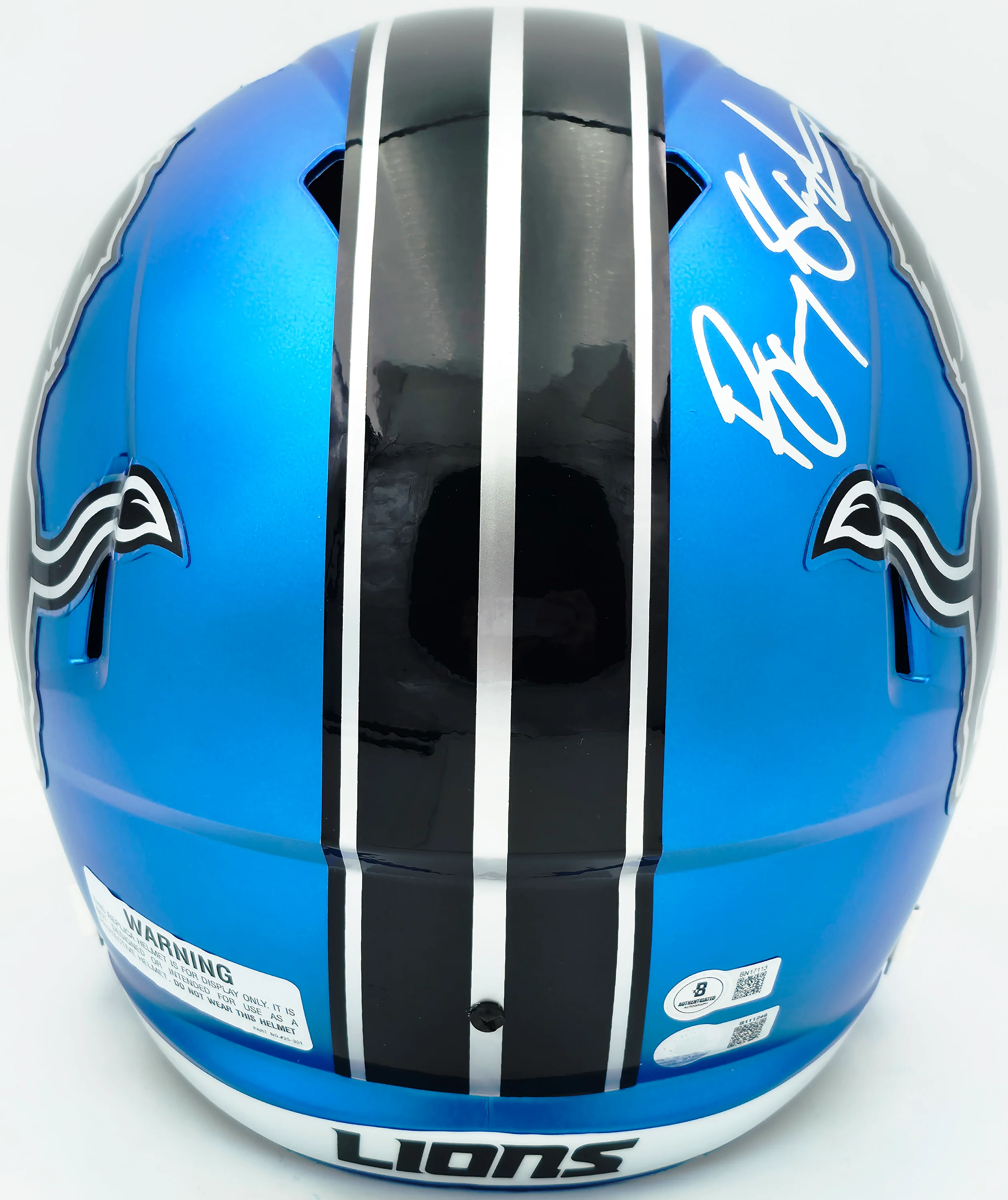 Barry Sanders Autographed Detroit Lions 2024 Alternate Blue Full Size Speed Replica Helmet Beckett BAS QR Stock #260177 - Image 4