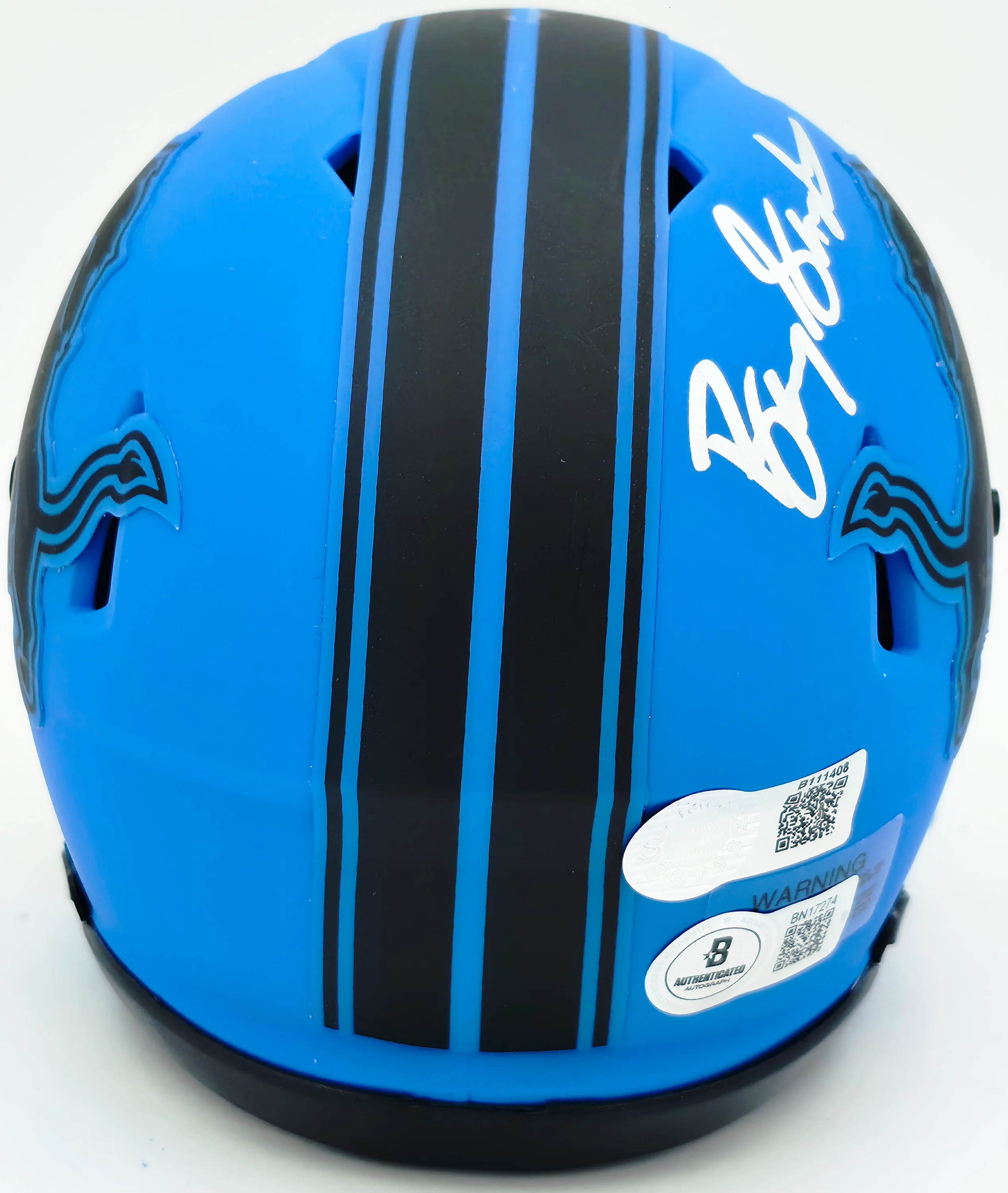 Barry Sanders Autographed Detroit Lions Rave Blue Speed Mini Helmet Beckett BAS QR Stock #260183 - Image 4