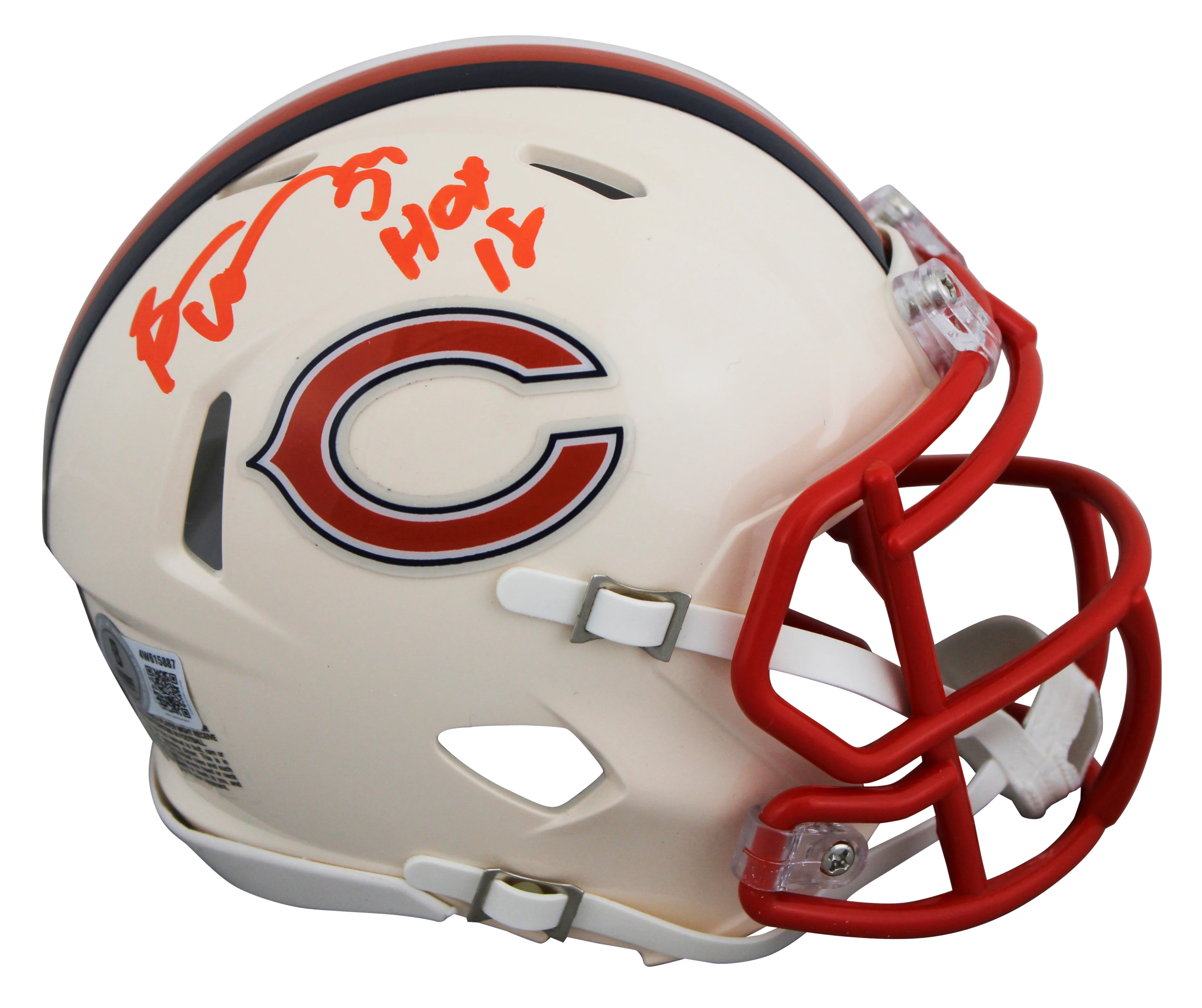 Bears Brian Urlacher "HOF 18" Signed Retro Speed Mini Helmet BAS Witnessed - Image 2