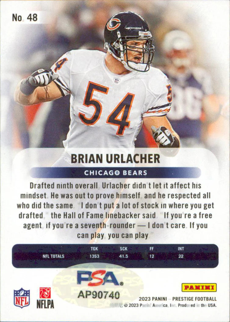 Bears Brian Urlacher Signed 2023 Panini Prestige XP Red #48 Card PSA #AP90740 - Image 3
