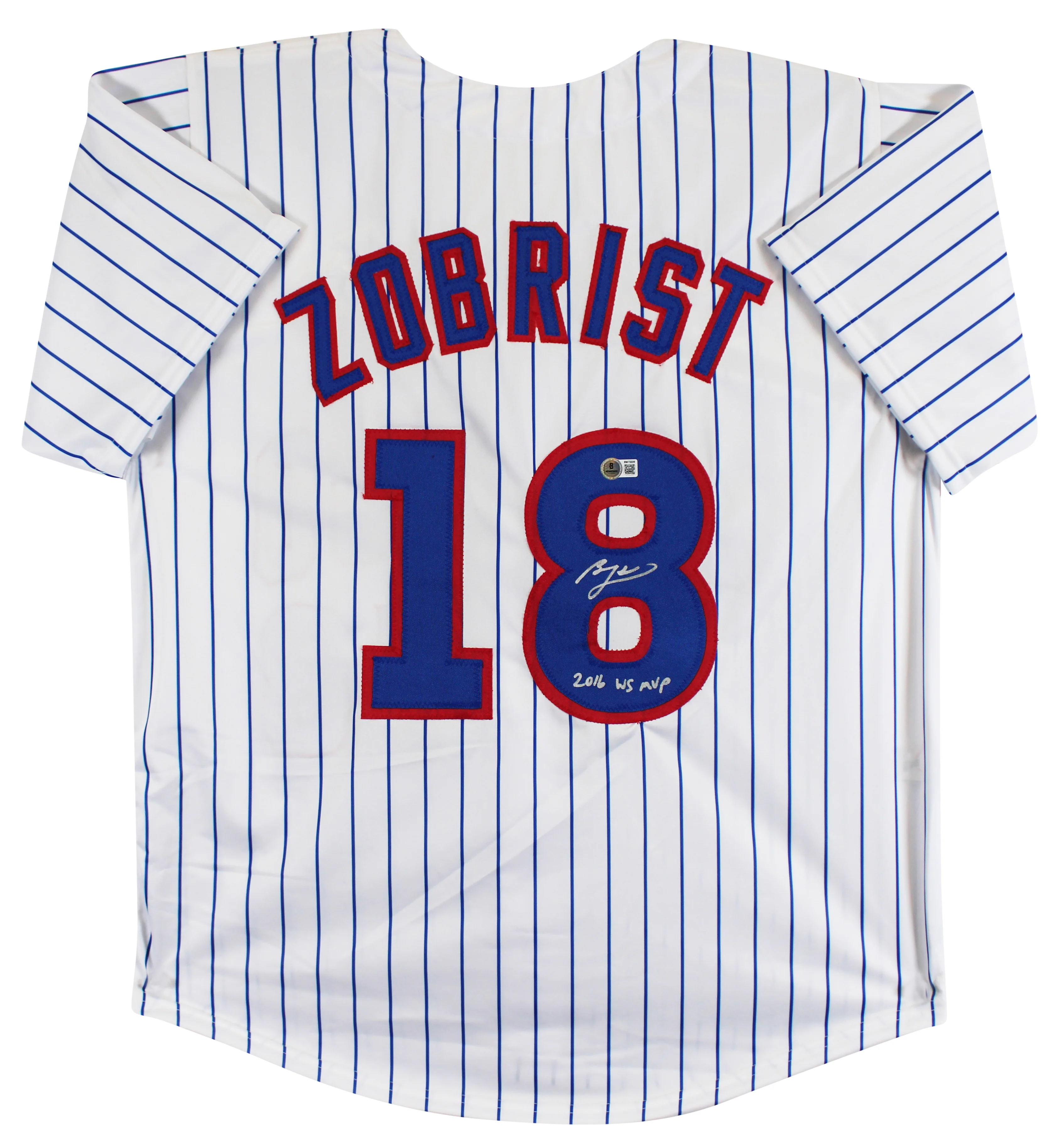 Ben Zobrist "16 WS MVP" Authentic Signed White Pinstripe Pro Style Jersey BAS - Image 2