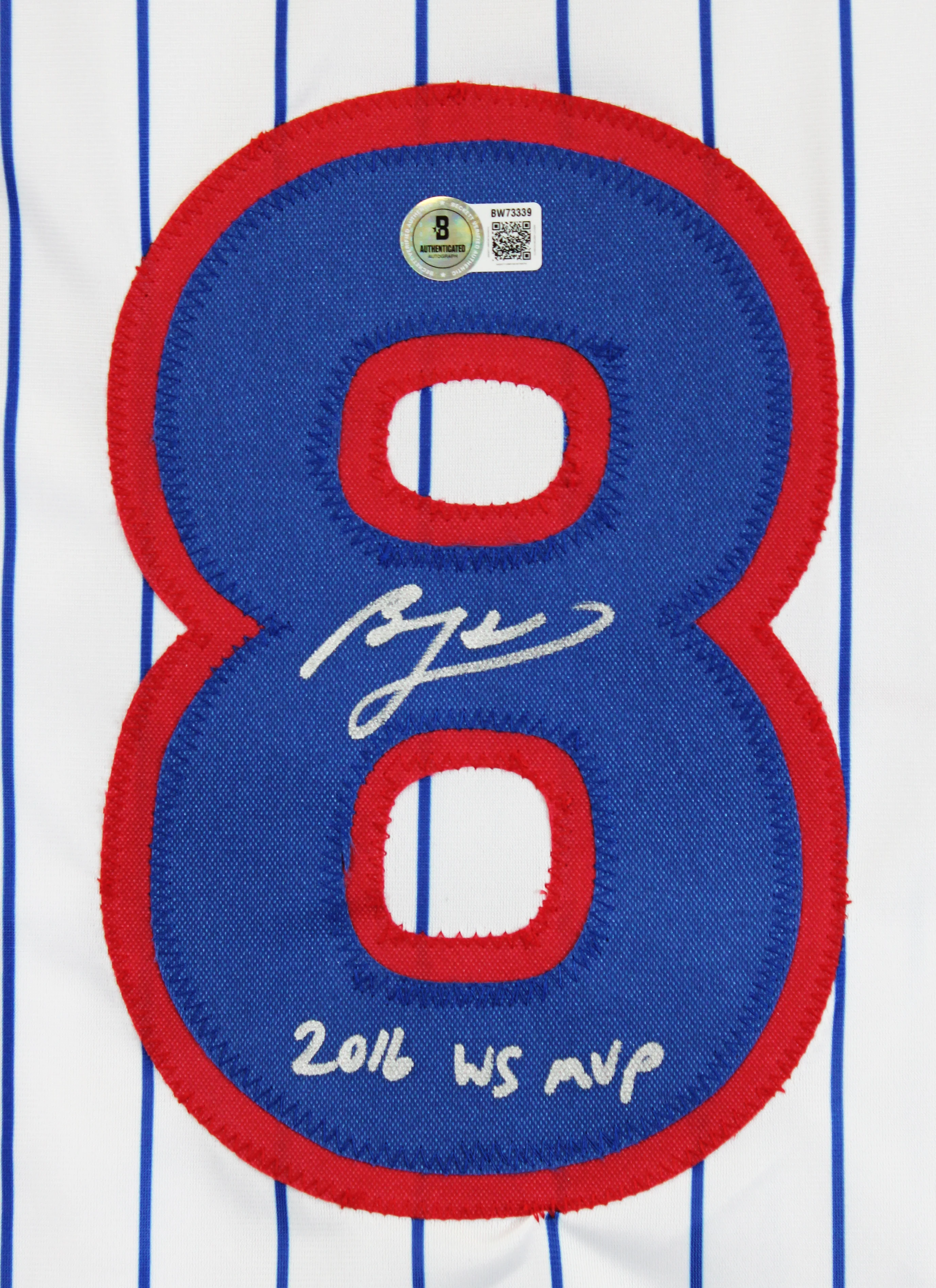 Ben Zobrist "16 WS MVP" Authentic Signed White Pinstripe Pro Style Jersey BAS - Image 3